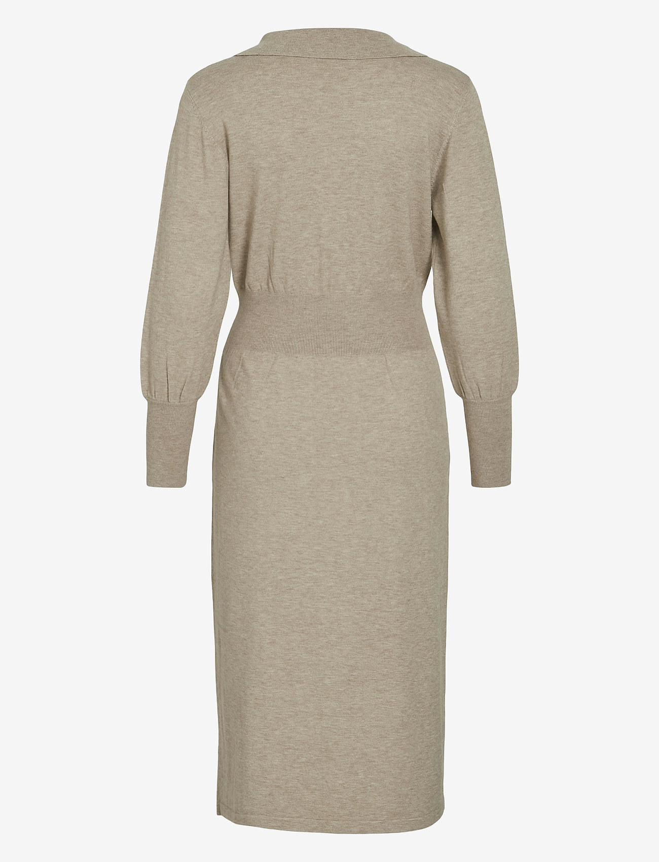 Vila - VICOMFY L/S COLLAR RIB KNIT DRESS - NOOS - stickade klänningar - natural melange - 1