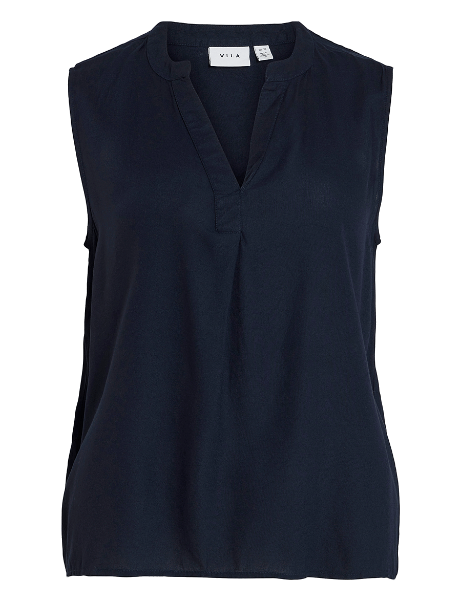 Vila - VIROSA V-NECK S/L TOP - NOOS - sleeveless tops - navy blazer - 1