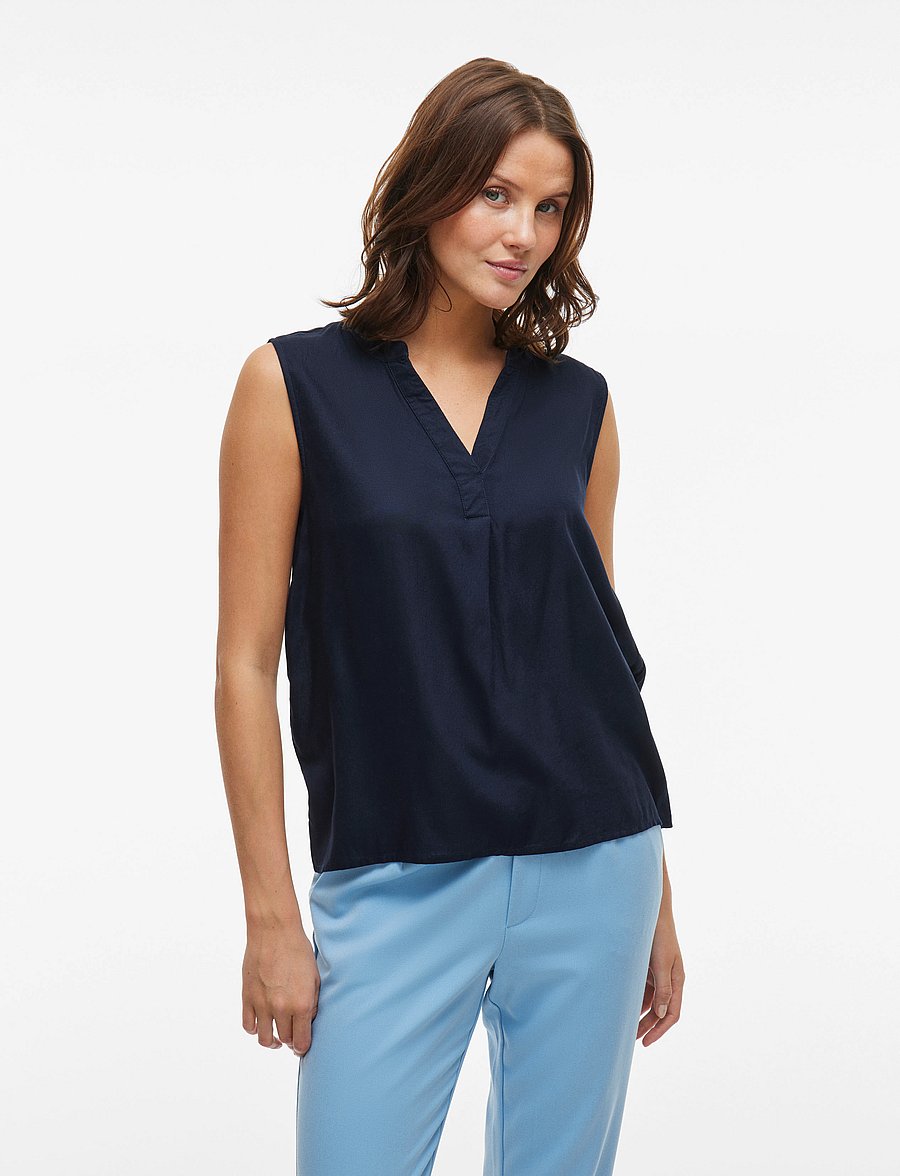Vila - VIROSA V-NECK S/L TOP - NOOS - sleeveless tops - navy blazer - 0