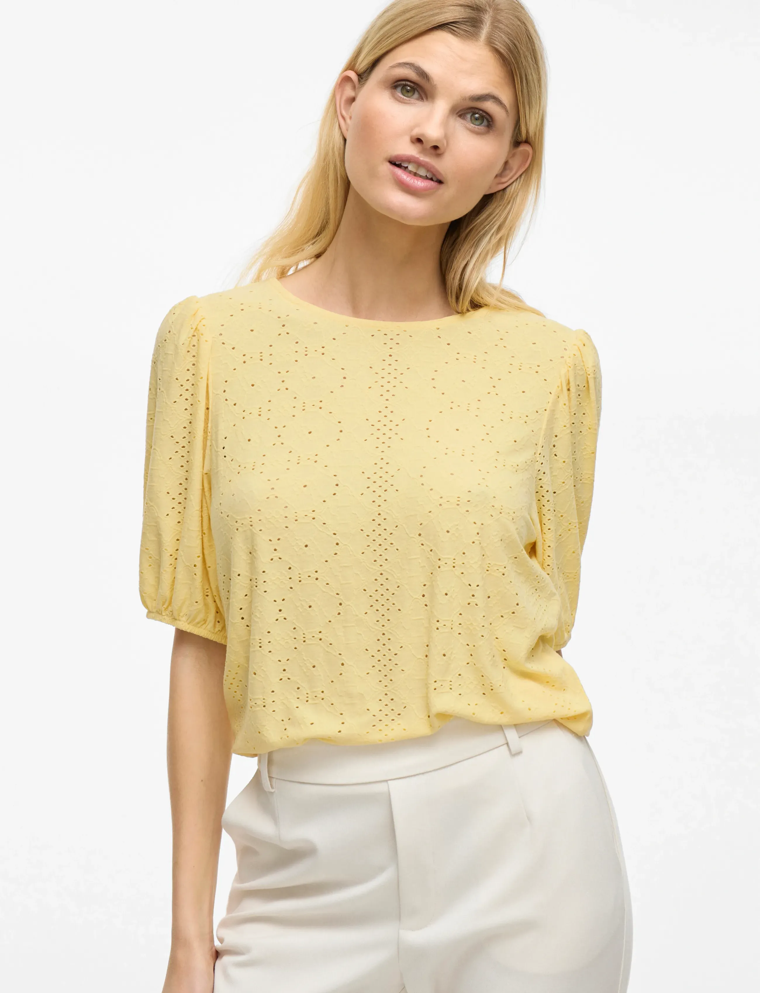 Vila - VIKALLY O-NECK 2/4 TOP - NOOS - lühikeste varrukatega pluusid - pale banana - 5