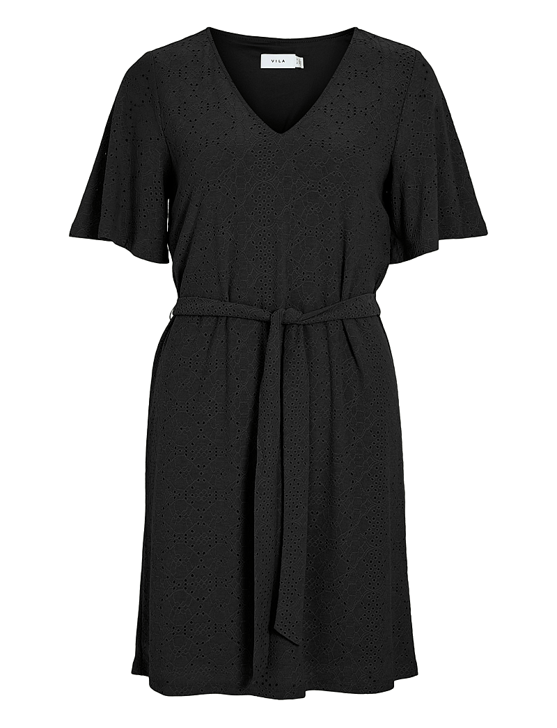 Vila - VIKALLY V-NECK S/S SHORT DRESS - t-shirt-kleider - black beauty - 0