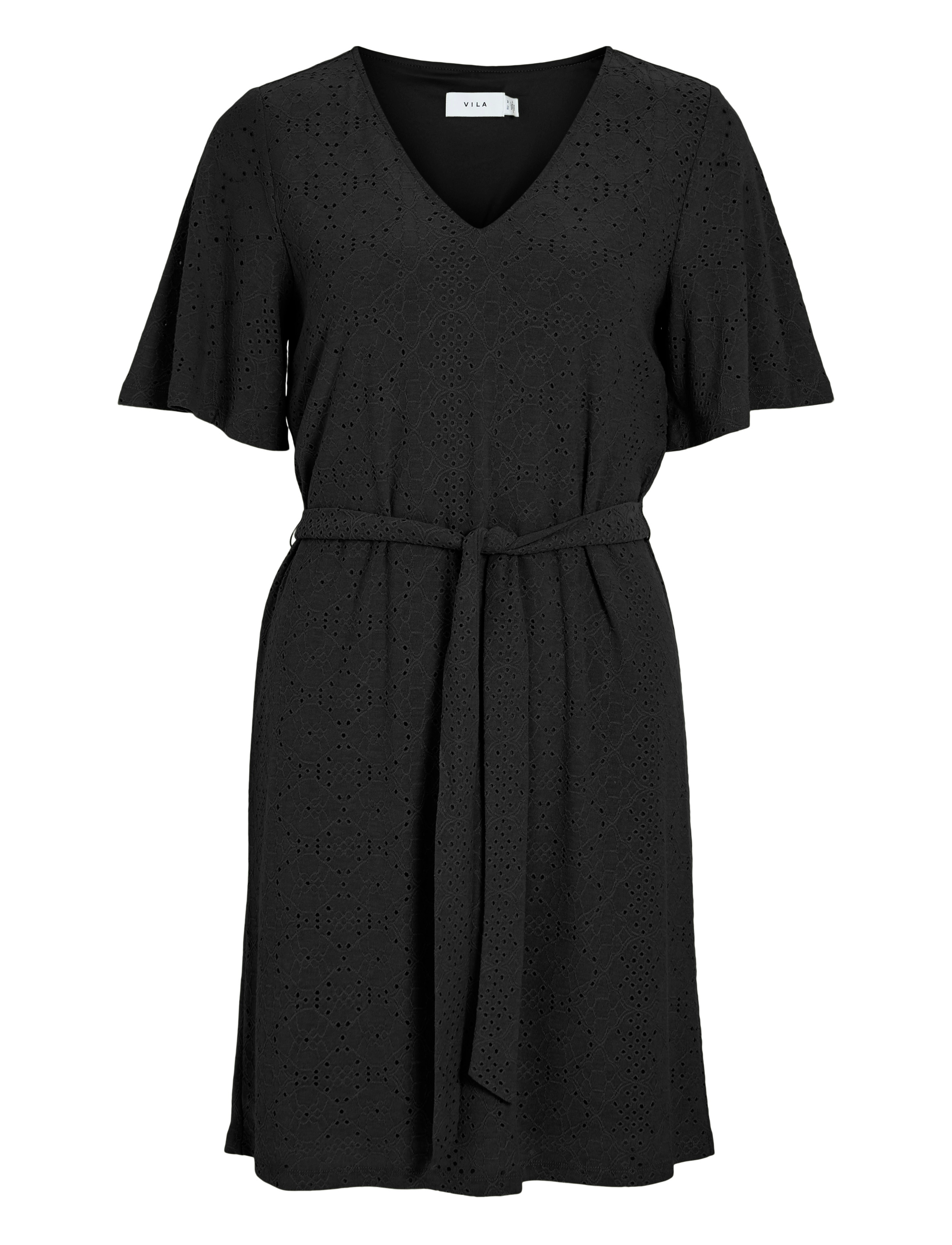 Vila VIKALLY V-NECK S/S SHORT DRESS - Vila - BLACK BEAUTY / black