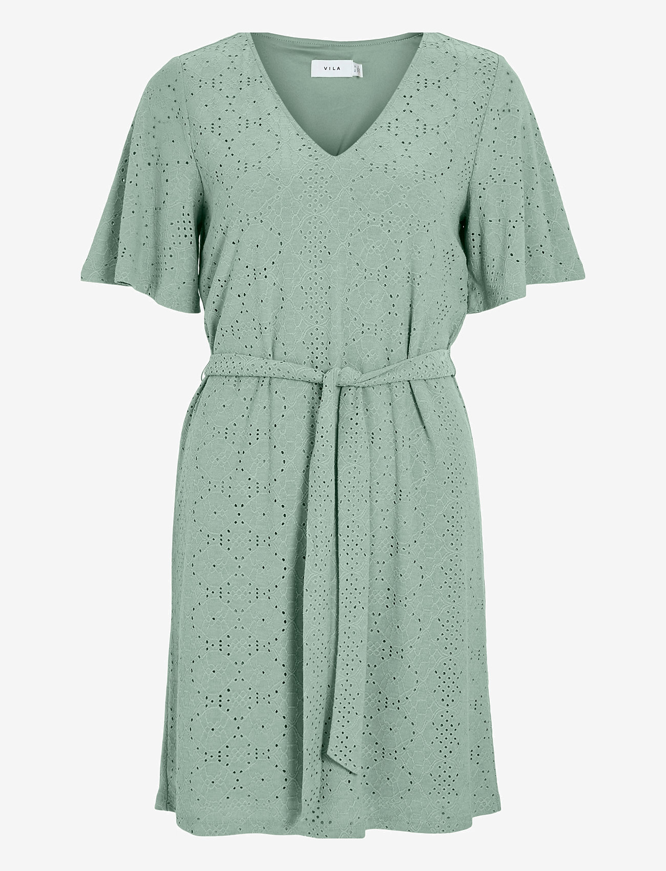 Vila - VIKALLY V-NECK S/S SHORT DRESS - t-shirt-kleider - silt green - 0
