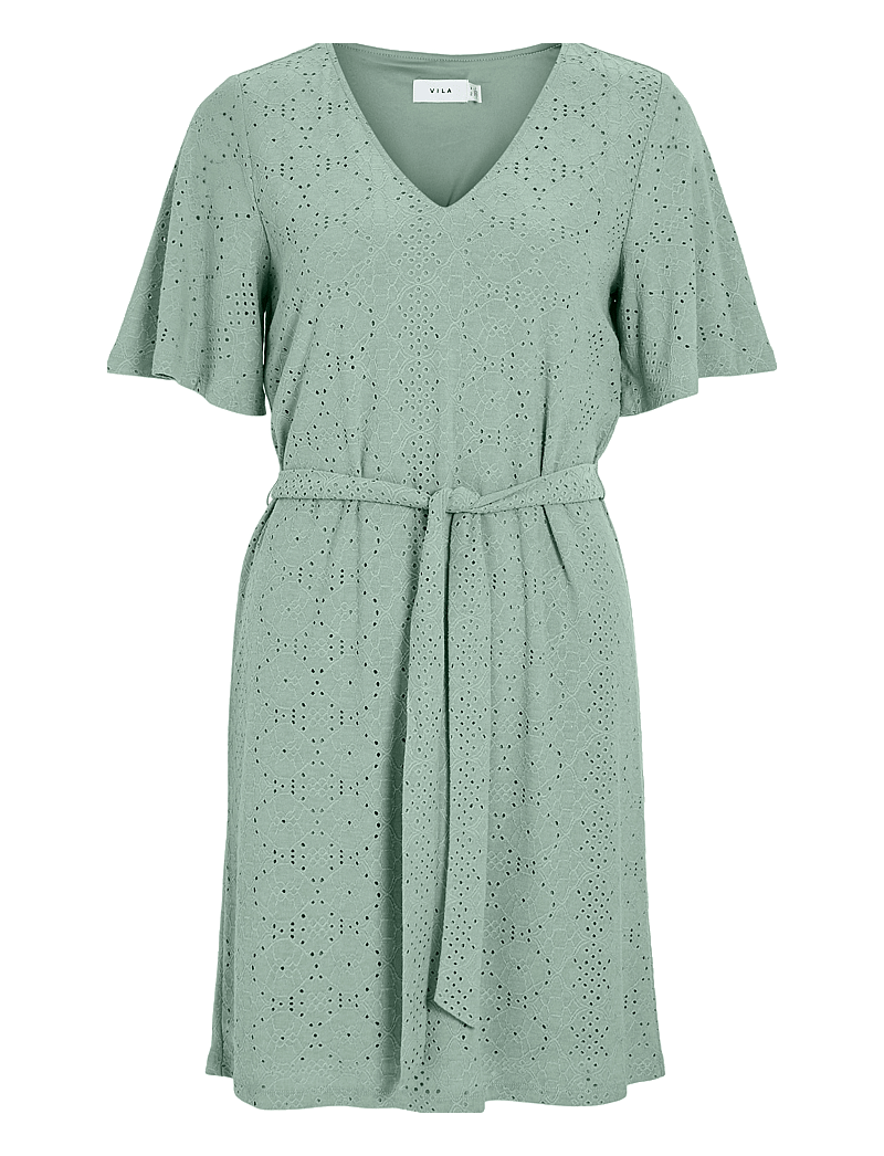 Vila - VIKALLY V-NECK S/S SHORT DRESS - t-shirt-kleider - silt green - 0