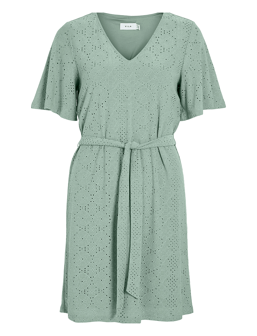 Vila - VIKALLY V-NECK S/S SHORT DRESS - t-shirt-kleider - silt green - 1
