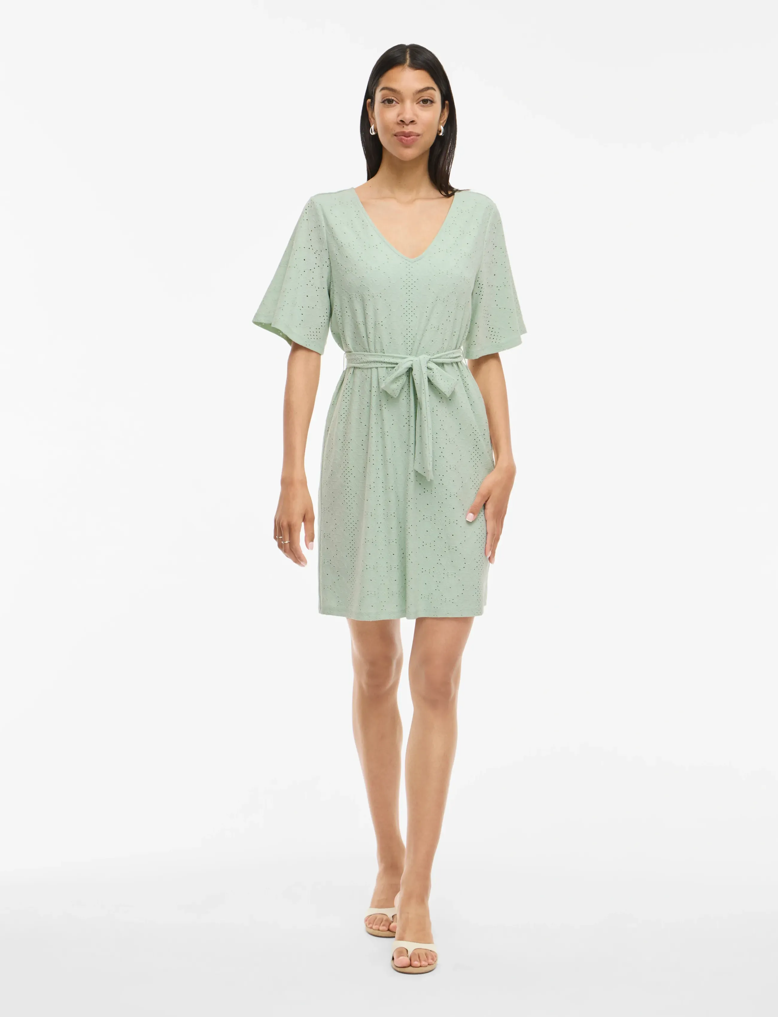 Vila - VIKALLY V-NECK S/S SHORT DRESS - t-shirt dresses - silt green - 3