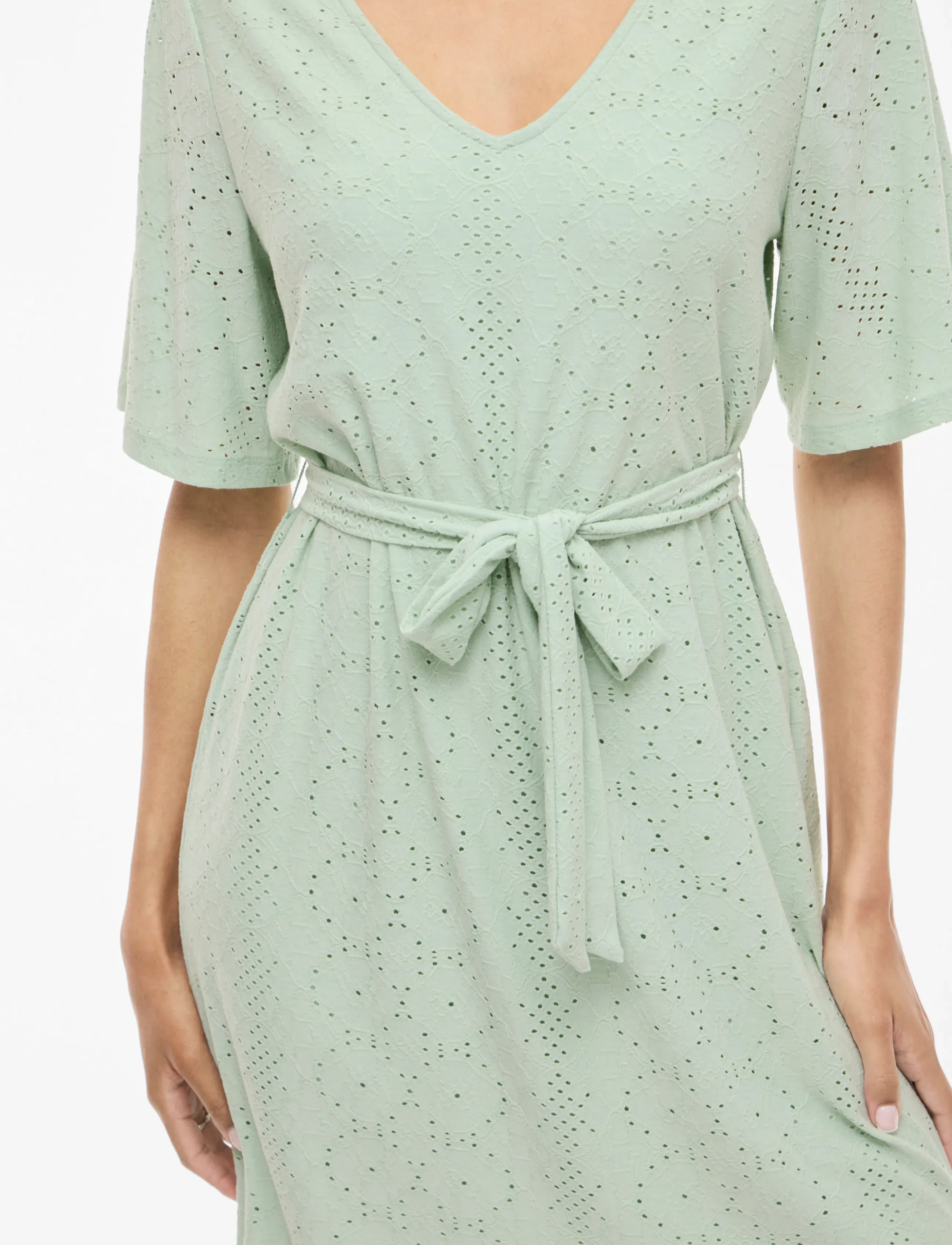 Vila - VIKALLY V-NECK S/S SHORT DRESS - t-shirt dresses - silt green - 4