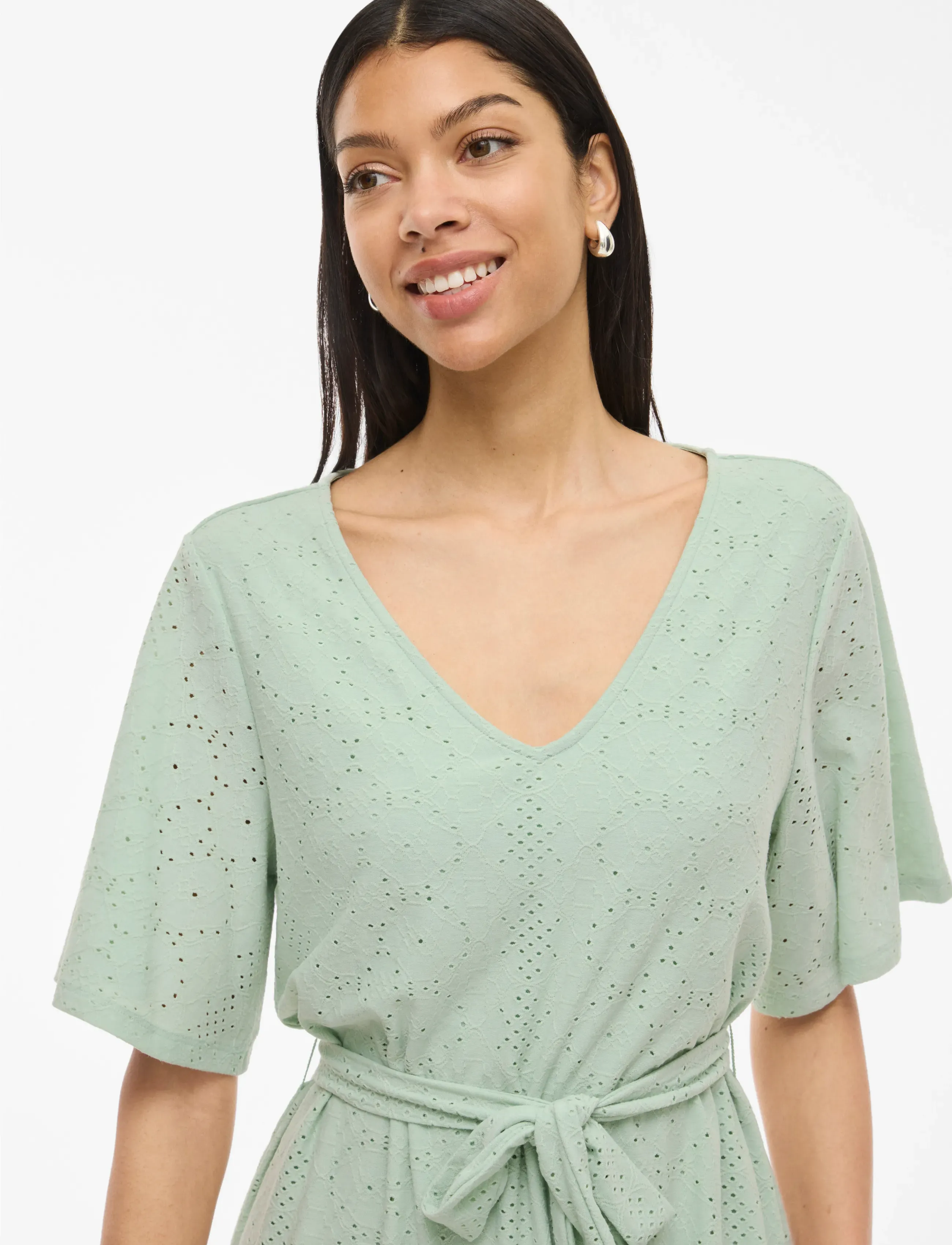 Vila - VIKALLY V-NECK S/S SHORT DRESS - t-shirt dresses - silt green - 5