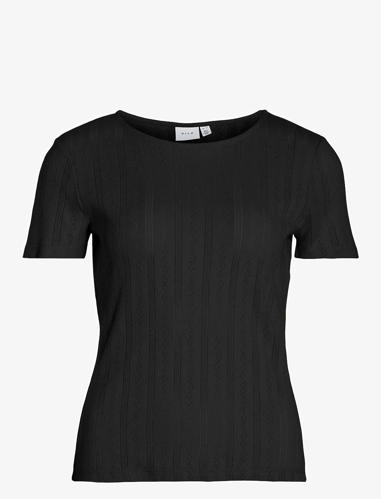 Vila - VIKASSIE S/S POINTELLE TOP - NOOS - t-shirts - black beauty - 0
