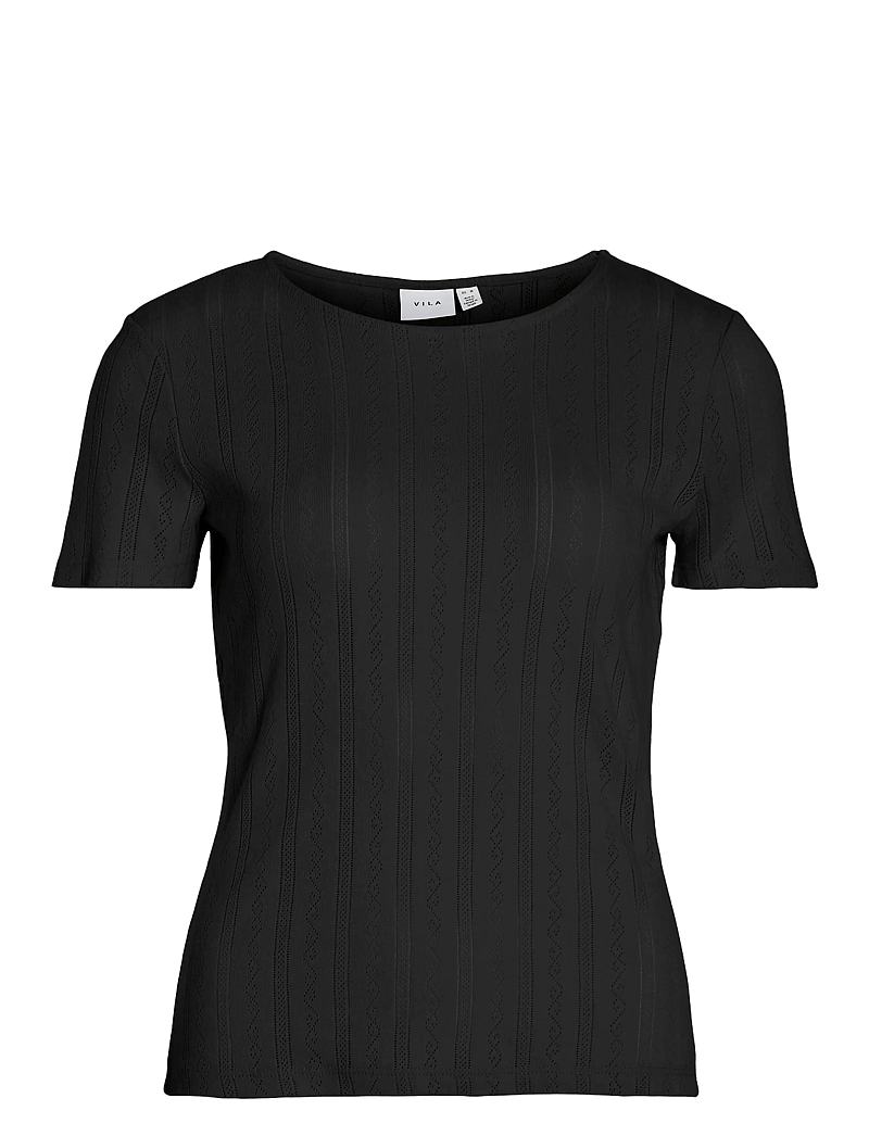 Vila - VIKASSIE S/S POINTELLE TOP - NOOS - t-shirts - black beauty - 0