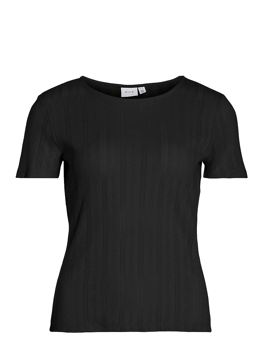 Vila - VIKASSIE S/S POINTELLE TOP - NOOS - black beauty - 1