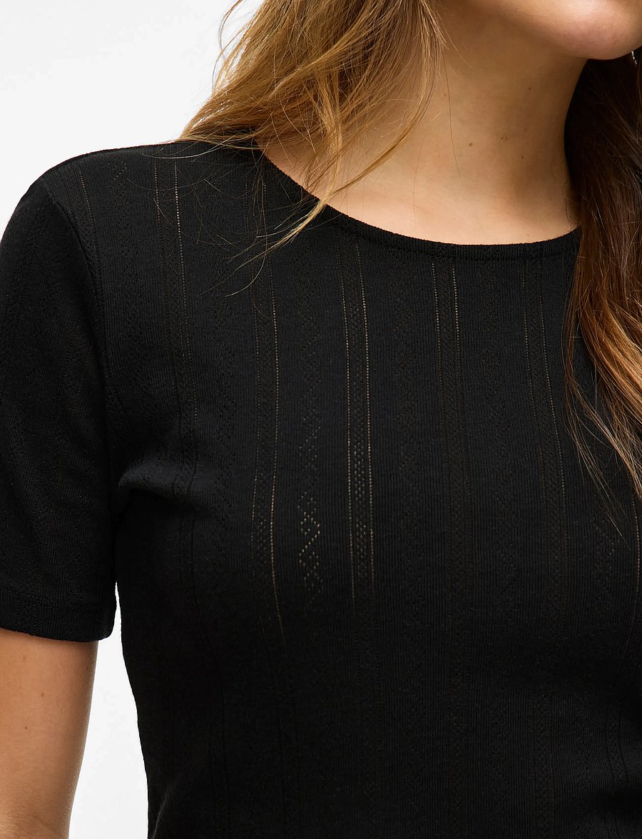 Vila - VIKASSIE S/S POINTELLE TOP - NOOS - black beauty - 4