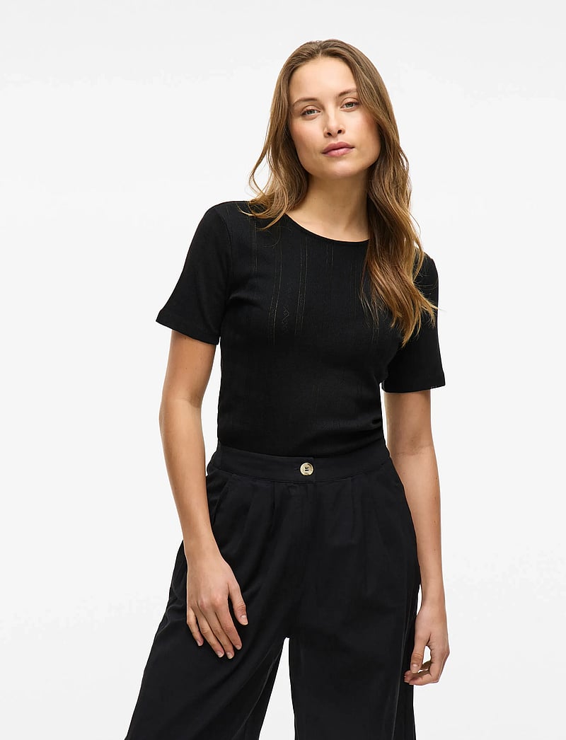 Vila - VIKASSIE S/S POINTELLE TOP - NOOS - black beauty - 5