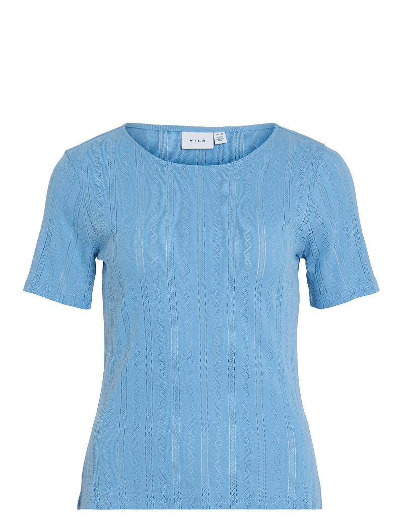 Vila - VIKASSIE S/S POINTELLE TOP - NOOS - t-shirts - blissful blue - 0