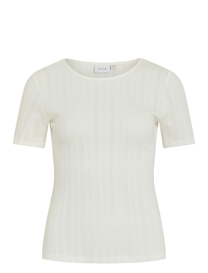 Vila - VIKASSIE S/S POINTELLE TOP - NOOS - t-shirts - snow white - 1