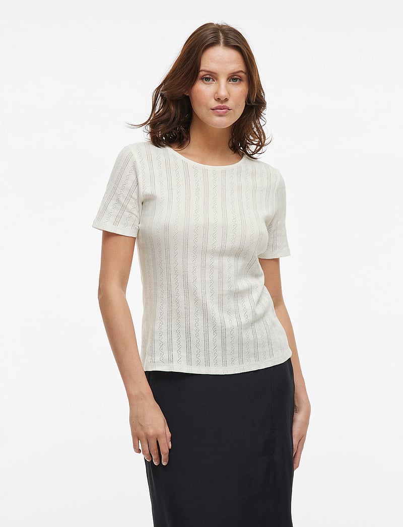 Vila - VIKASSIE S/S POINTELLE TOP - NOOS - t-shirts - snow white - 0