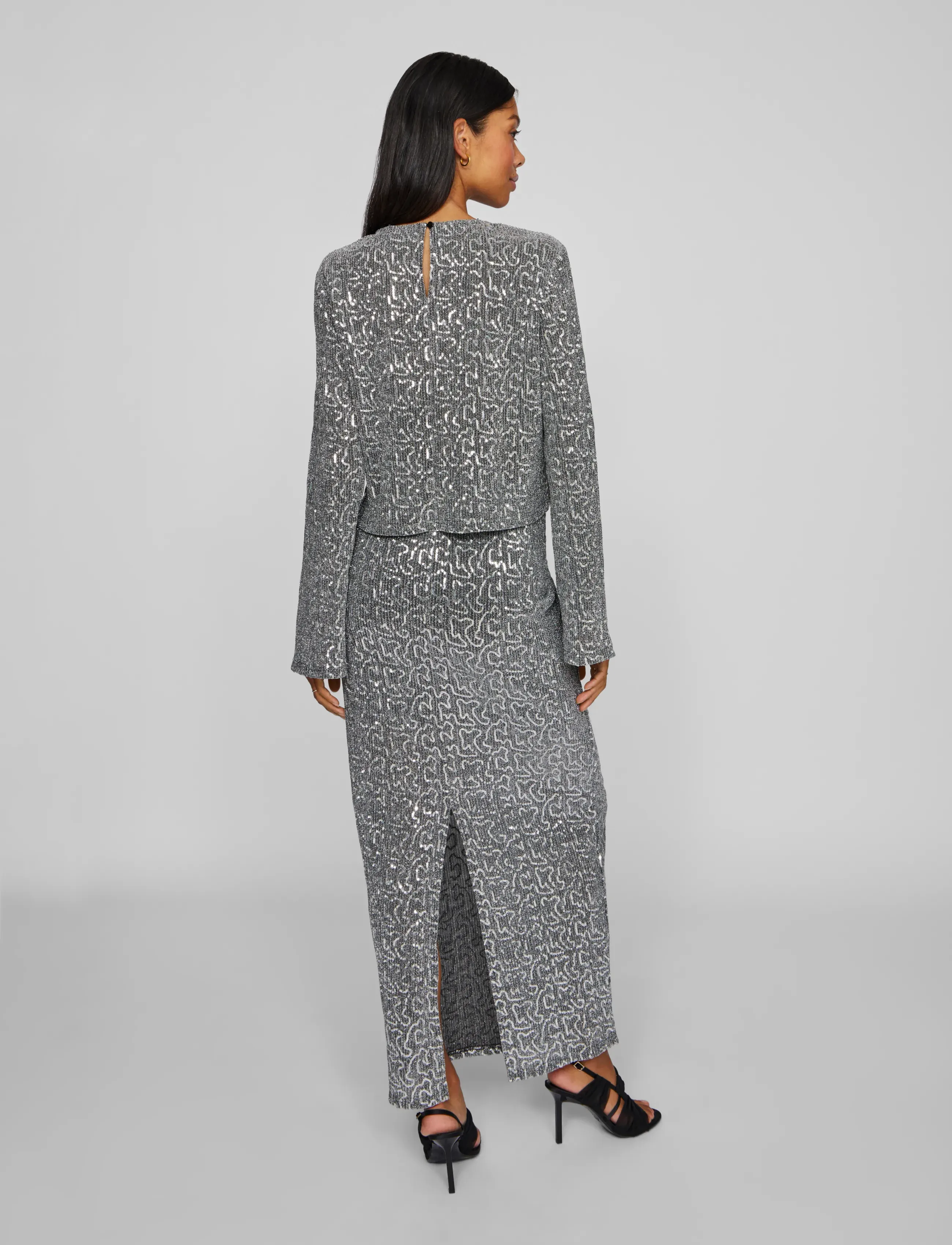 Vila - VISANADU HW GLITTER MAXI SKIRT - laveste priser - silver colour - 3
