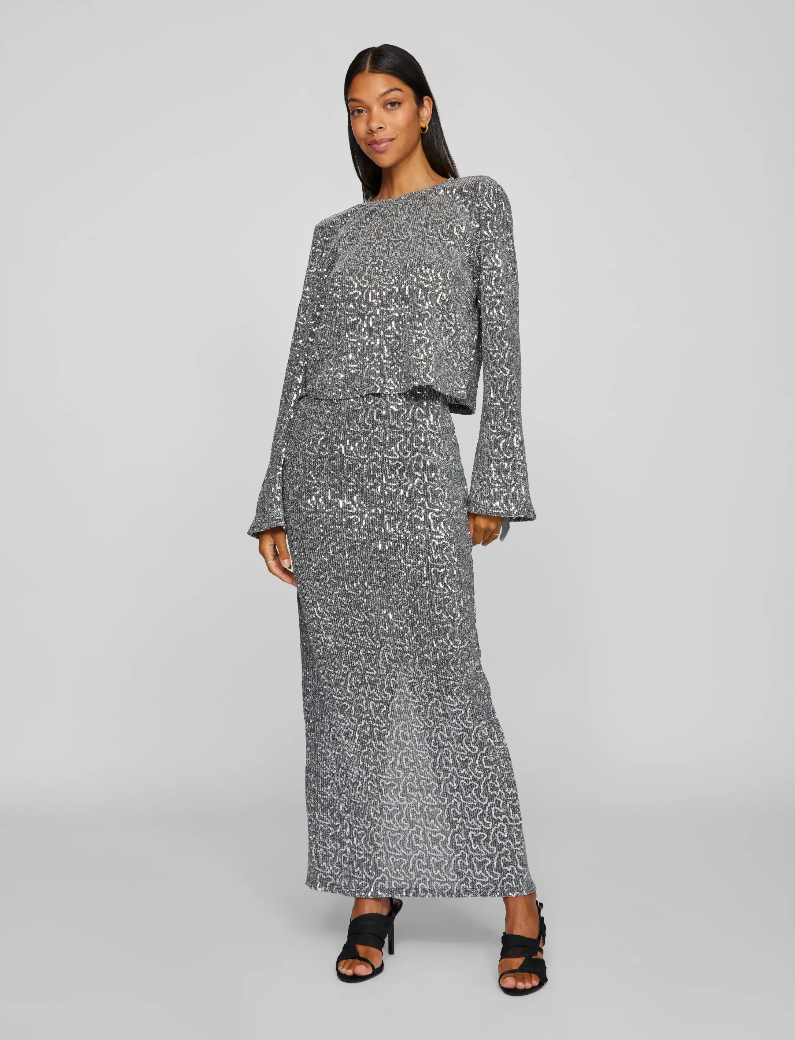 Vila - VISANADU HW GLITTER MAXI SKIRT - laveste priser - silver colour - 4