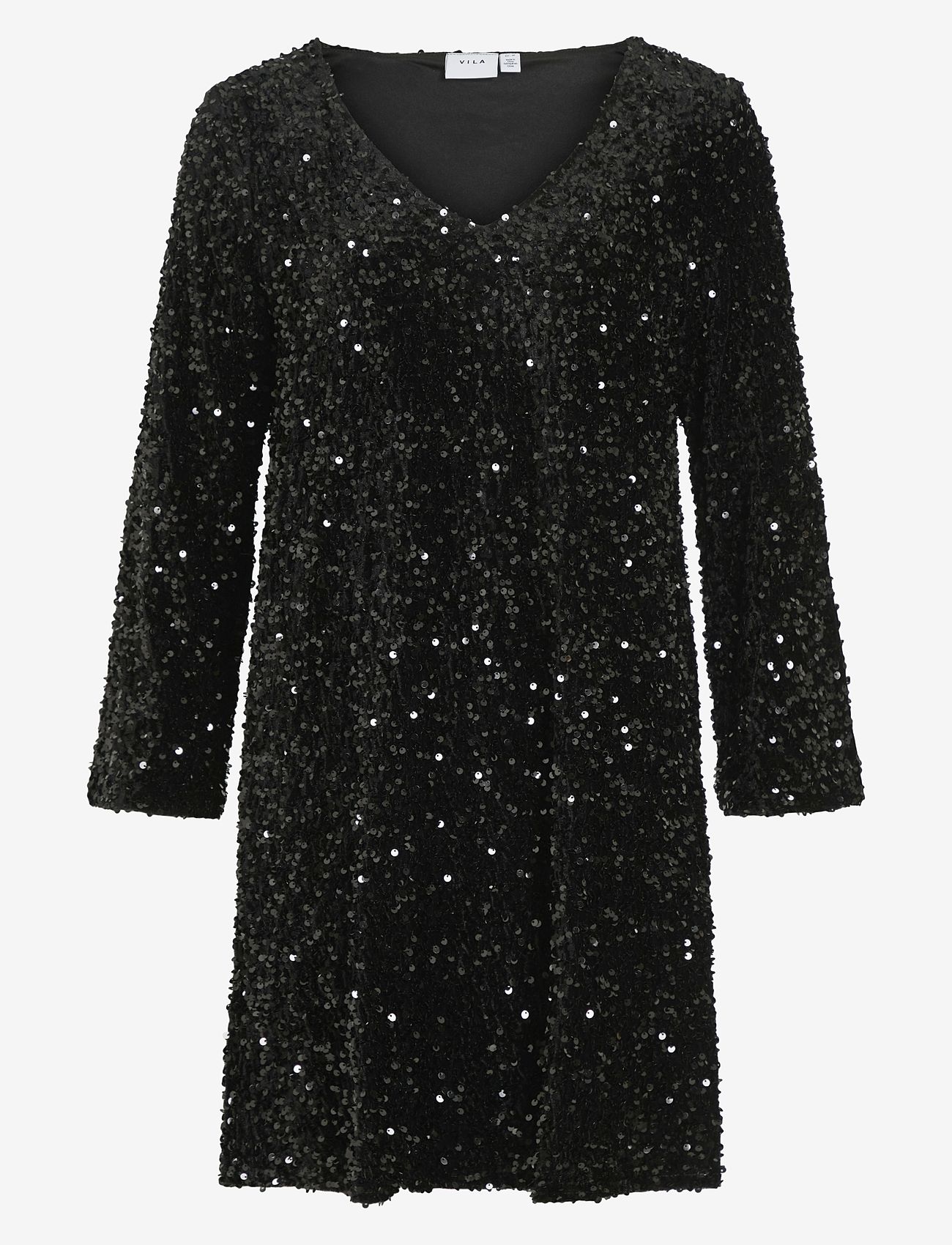 Vila - VIFAITH V-NECK L/S SEQUIN DRESS/VOL - sequin dresses - black beauty - 0
