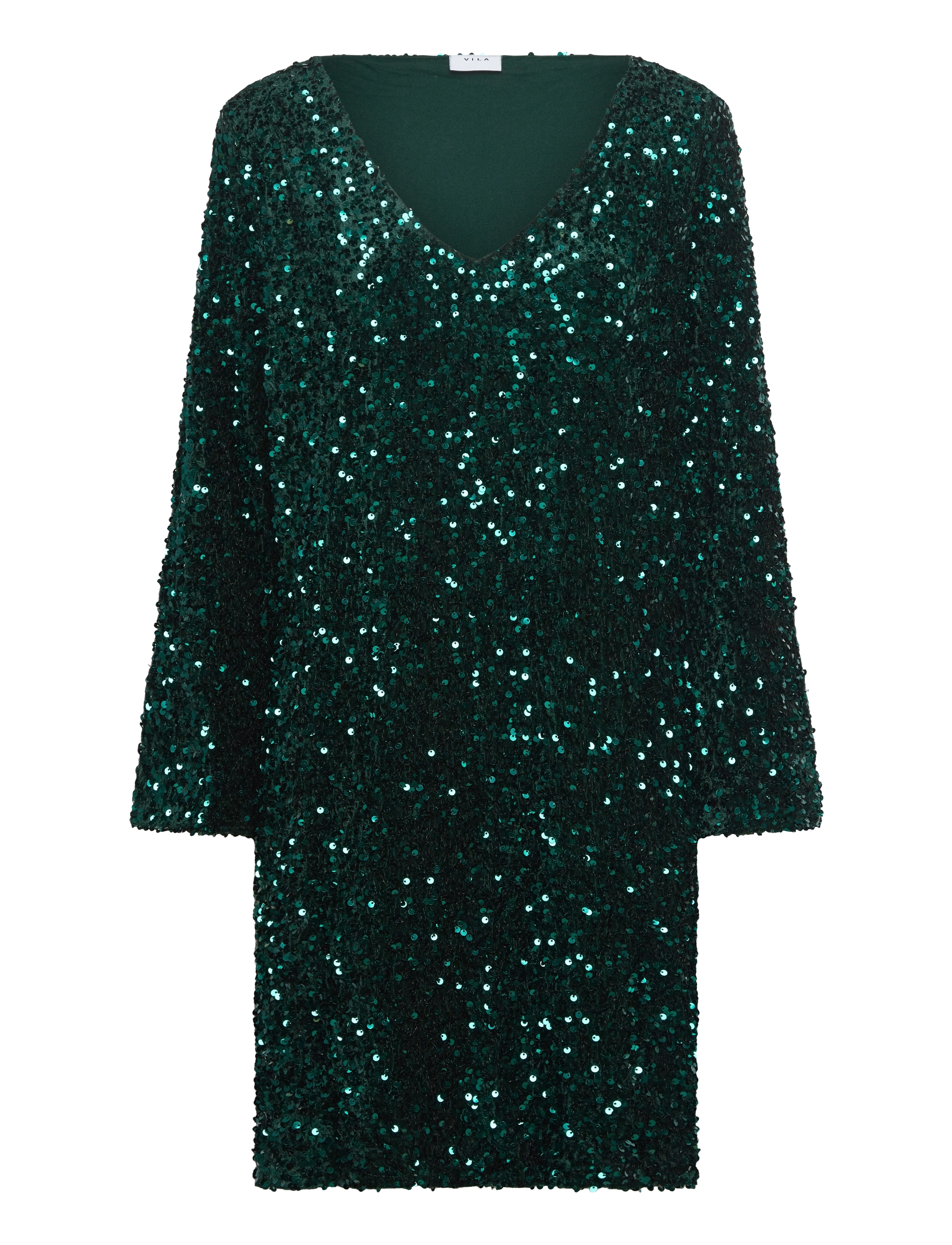 VILA Vifaith V-Ausschnitt L/S Pailletten Kleid/Vol Grün - S - Damen
