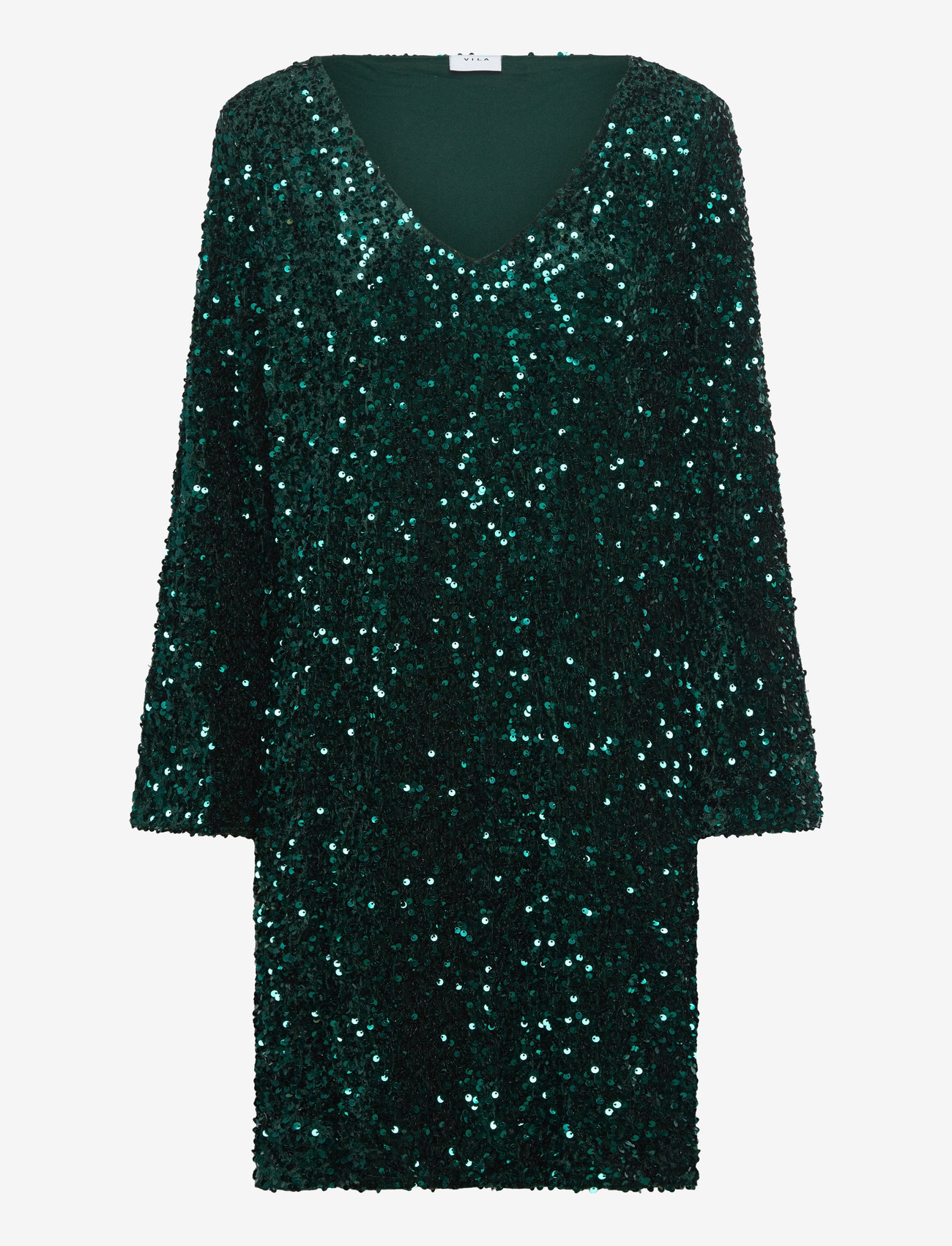 Vila - VIFAITH V-NECK L/S SEQUIN DRESS/VOL - litterkleidid - pineneedle - 0