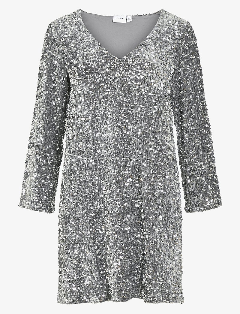 Vila - VIFAITH V-NECK L/S SEQUIN DRESS/VOL - litterkleidid - silver - 0
