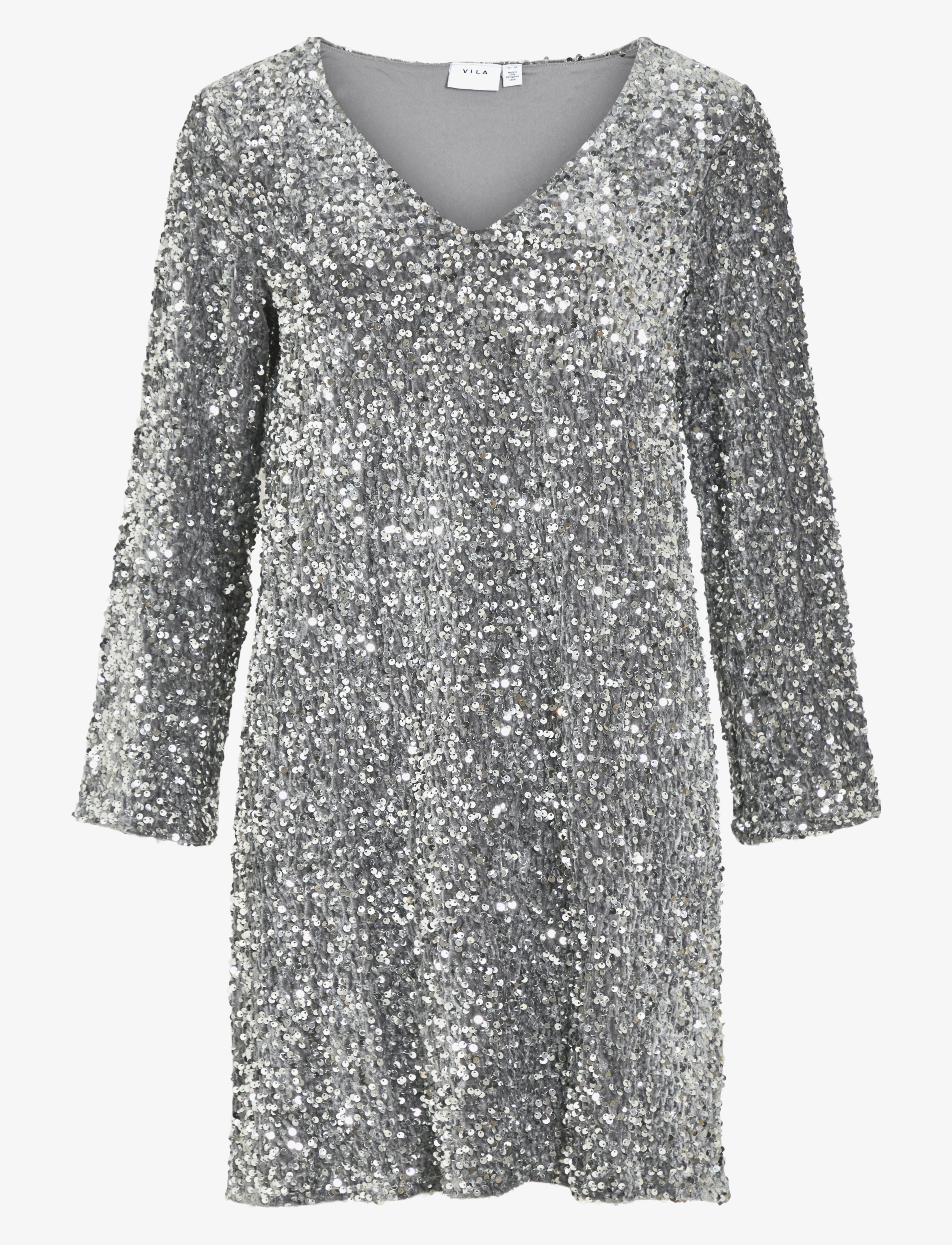 Vila VIFAITH V-NECK L/S SEQUIN DRESS/VOL - Riided - SILVER / silver