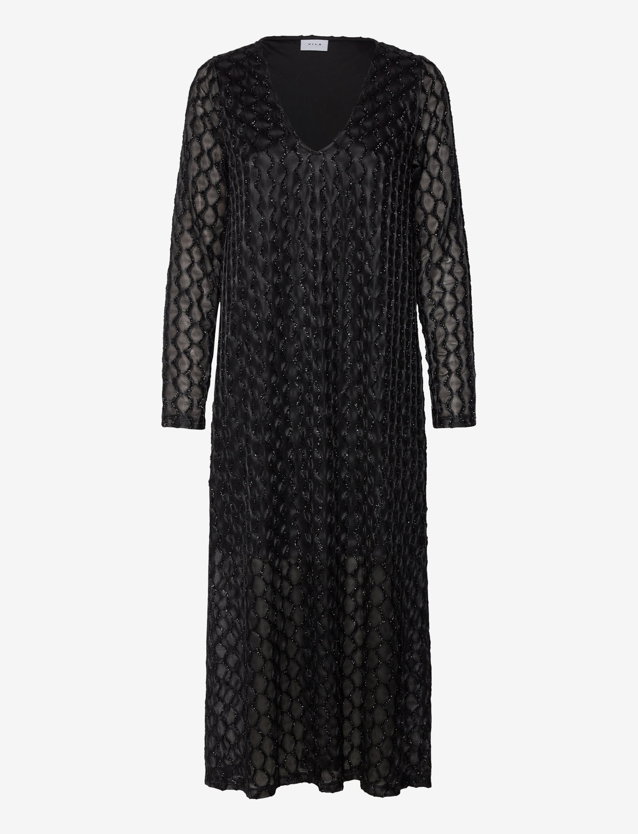 Vila - VIZALMA V-NECK L/S MIDI DRESS/R - maxikleider - black beauty - 0