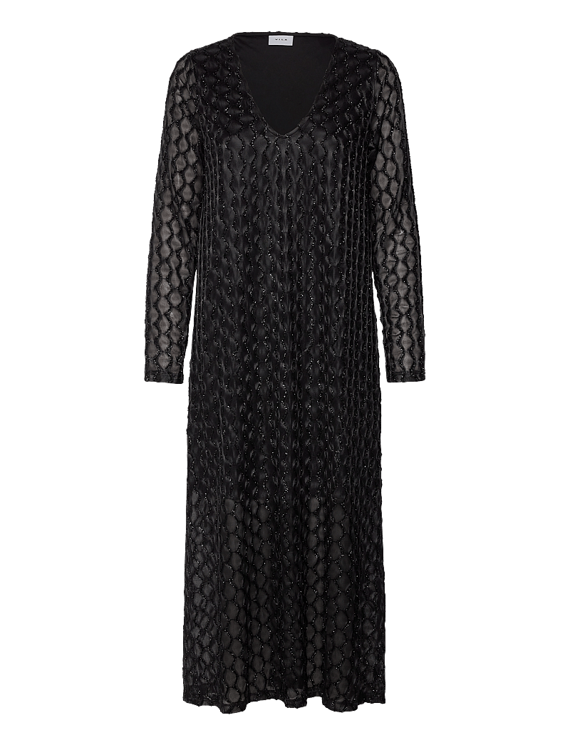 Vila - VIZALMA V-NECK L/S MIDI DRESS/R - maxikleider - black beauty - 0