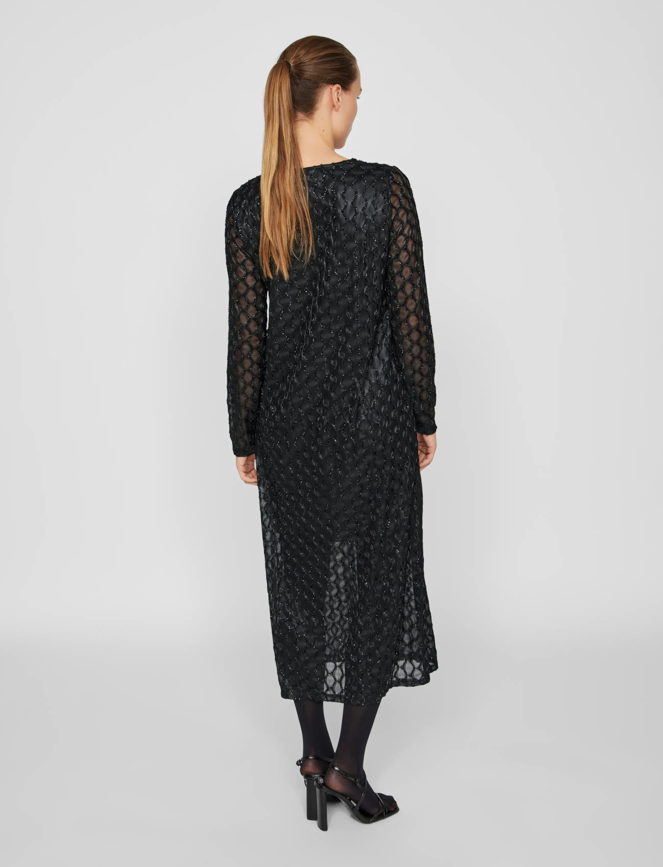 Vila - VIZALMA V-NECK L/S MIDI DRESS/R - maxi dresses - black beauty - 3