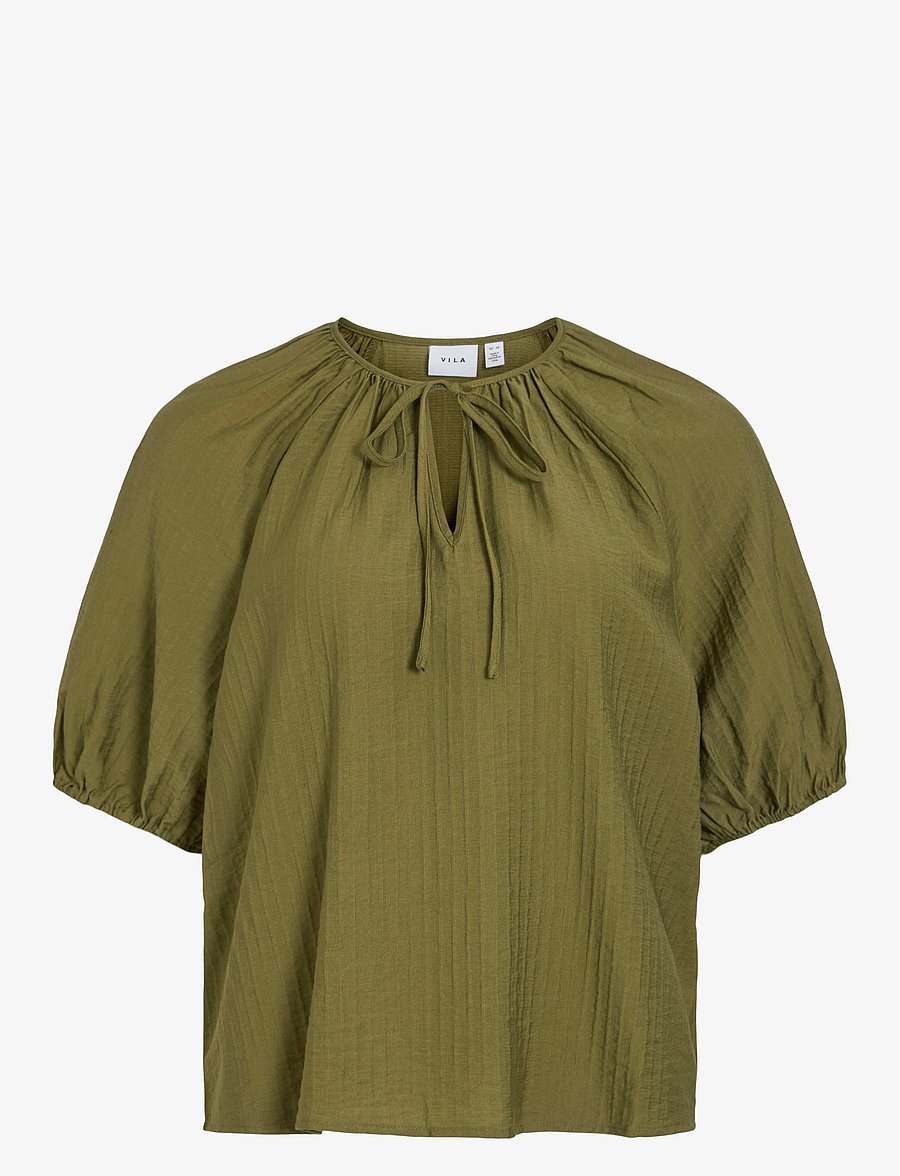 Vila - VICLO 2/4 V-NECK TOP - NOOS - kurzärmelige blusen - capulet olive - 1