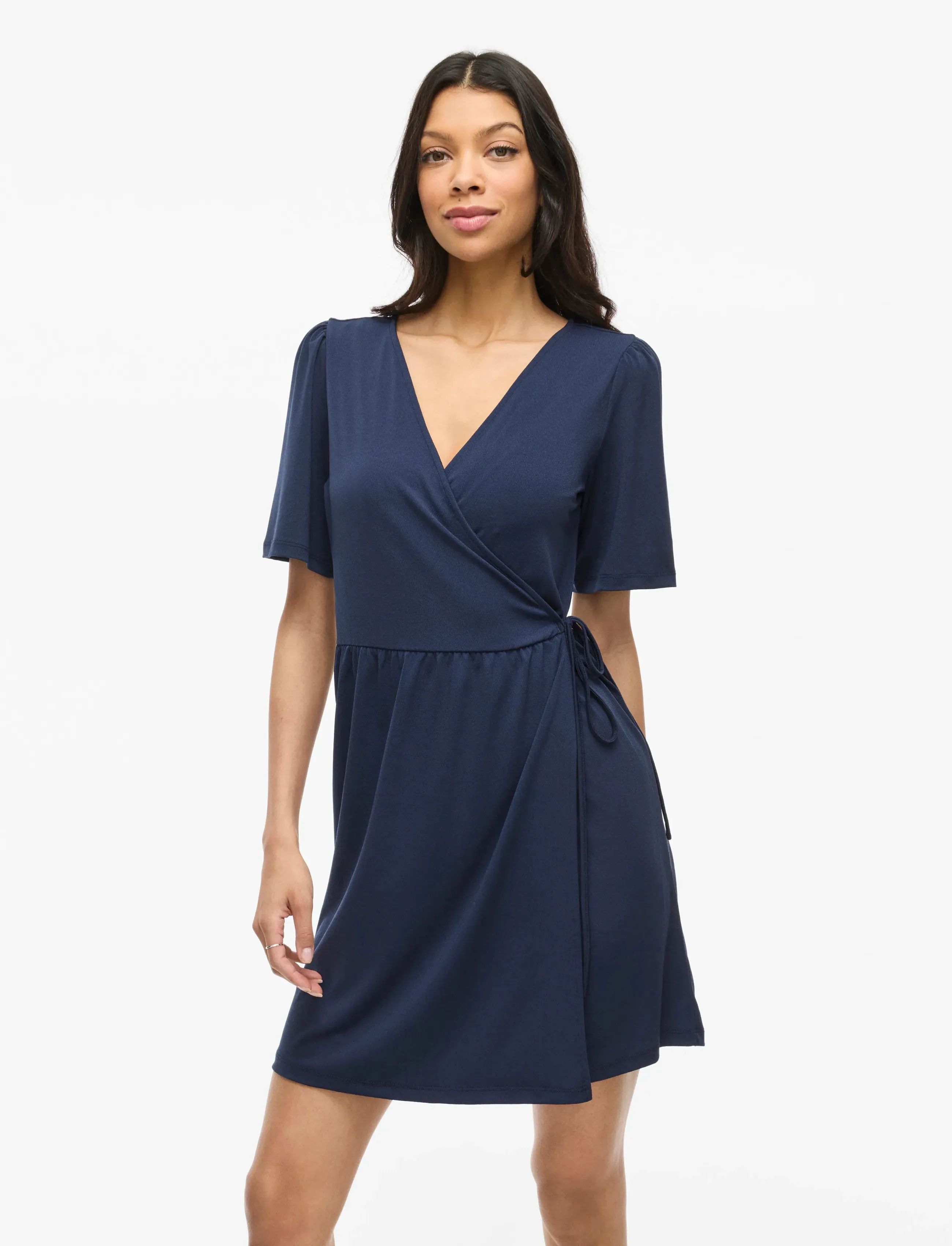 Vila Vinayeli S/S Short Wrap Dress Noos, XS, Dresses, Marineblau - Dress, Frauen