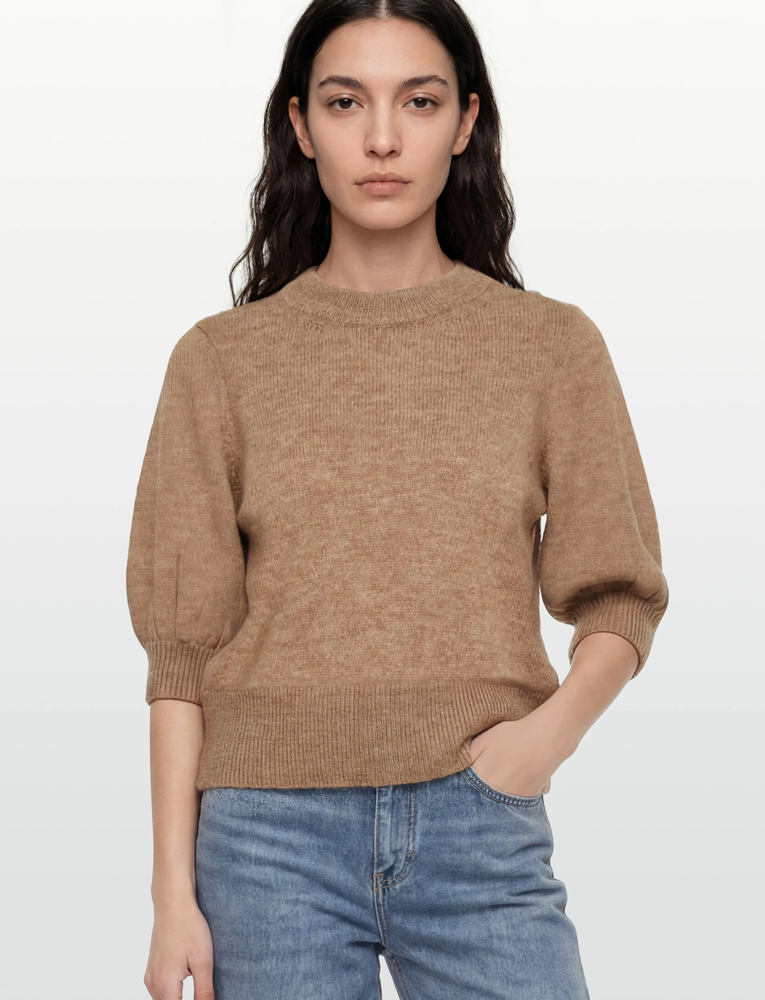 Vila - VIBIOLA 3/4 SLEEVE KNIT TOP #6 - sviitrid - toasted coconut - 3