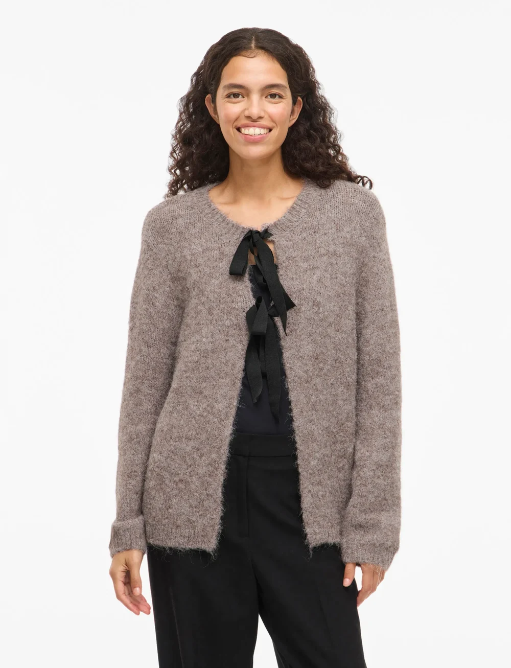 Vila - VIBOWS L/S KNIT CARDIGAN/LN/1 - cardigans - dark natural melange - 0