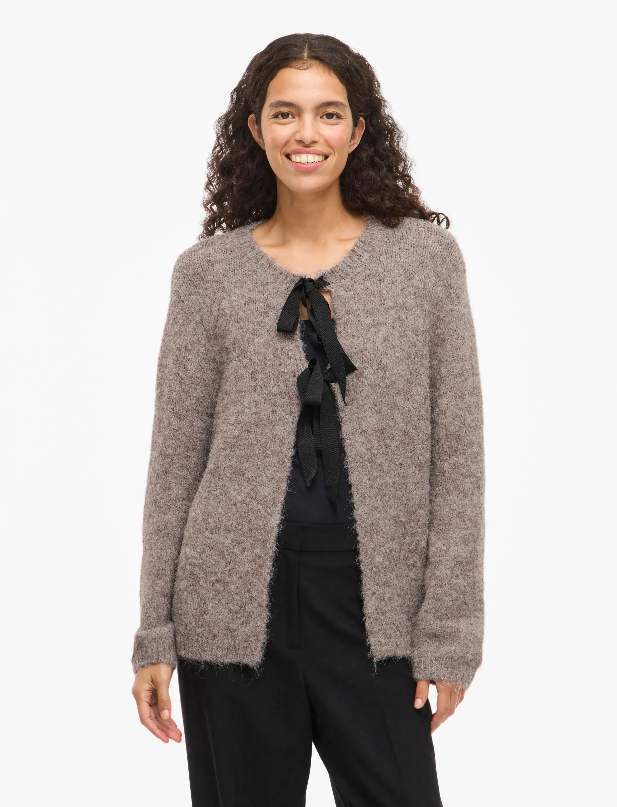 Vila - VIBOWS L/S KNIT CARDIGAN/LN - gilets - dark natural melange - 0