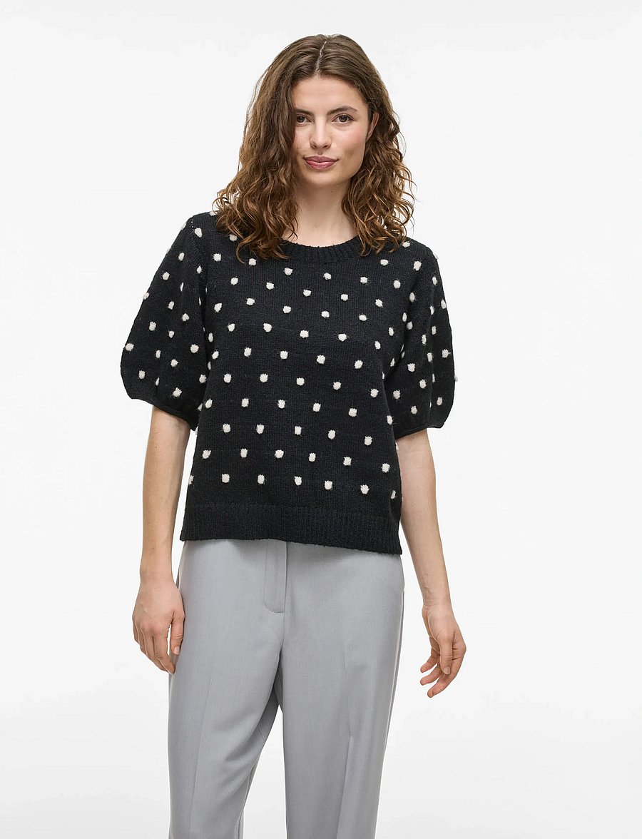 Vila - VIDOTTIE 2/4 SLEEVE KNIT TOP - neulepuserot - black beauty - 0