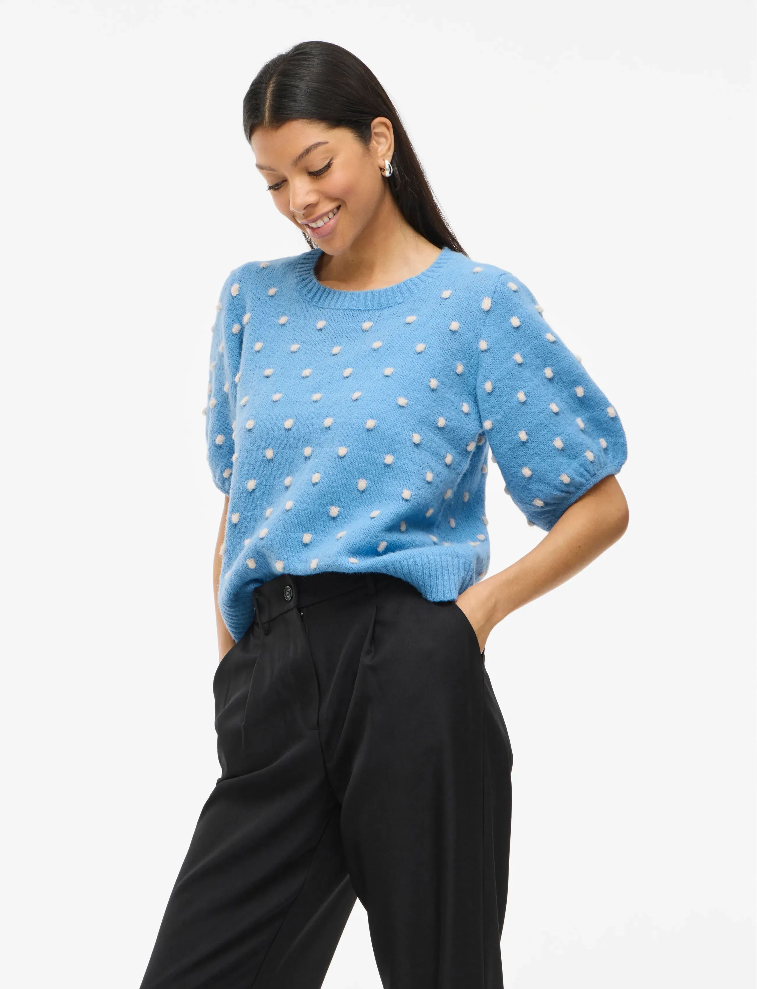 Vila Vidottie 2/4 Sleeve Knit Top, XS, Blue, Strik > Trøjer, Dame
