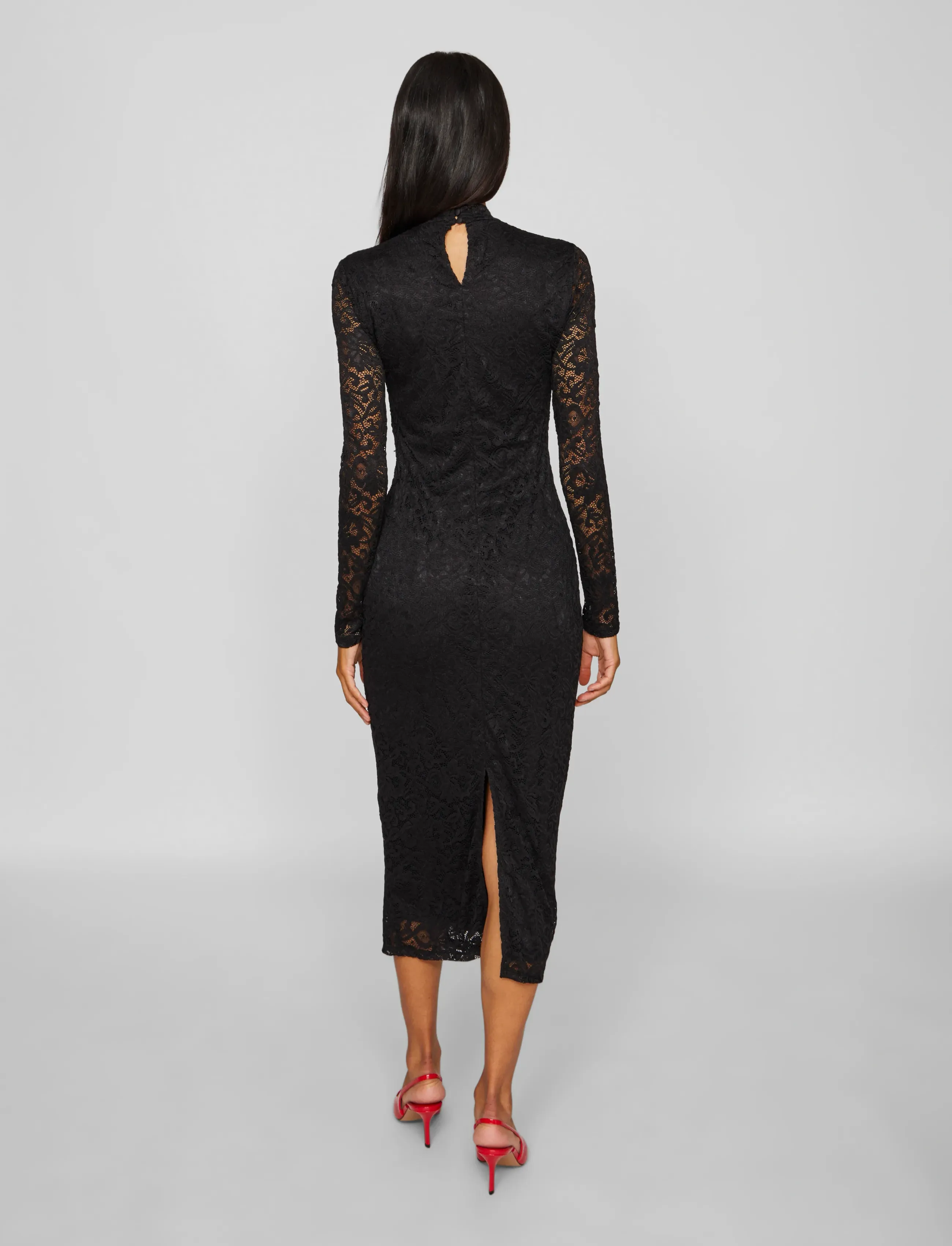 Vila - VIDIDA L/S HIGH NECK MIDI LACE DRESS/KA - die niedrigsten preise - black - 3