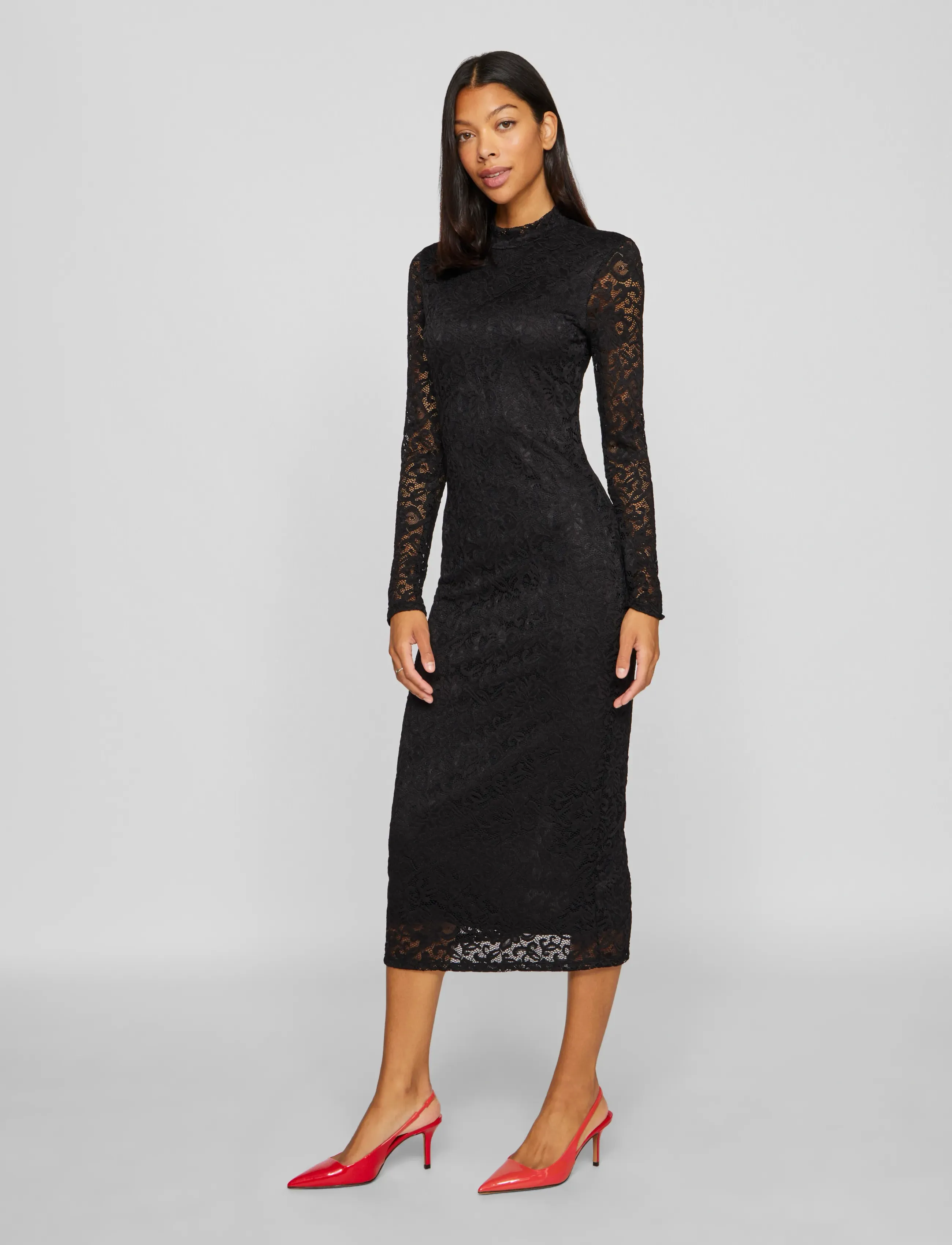 Vila - VIDIDA L/S HIGH NECK MIDI LACE DRESS/KA - die niedrigsten preise - black - 4