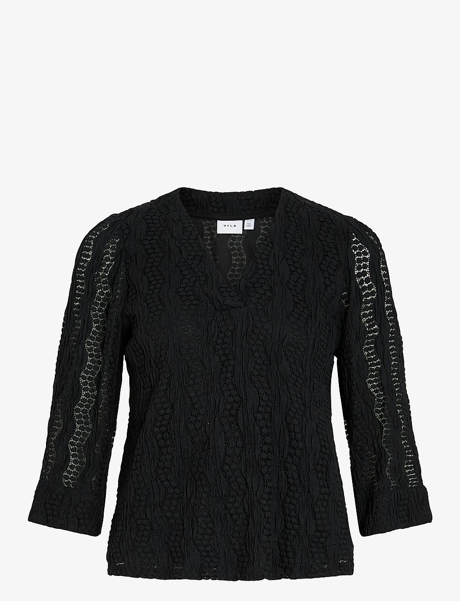 Vila - VILUMENA V-NECK 3/4 TOP - langärmelige blusen - black beauty - 1
