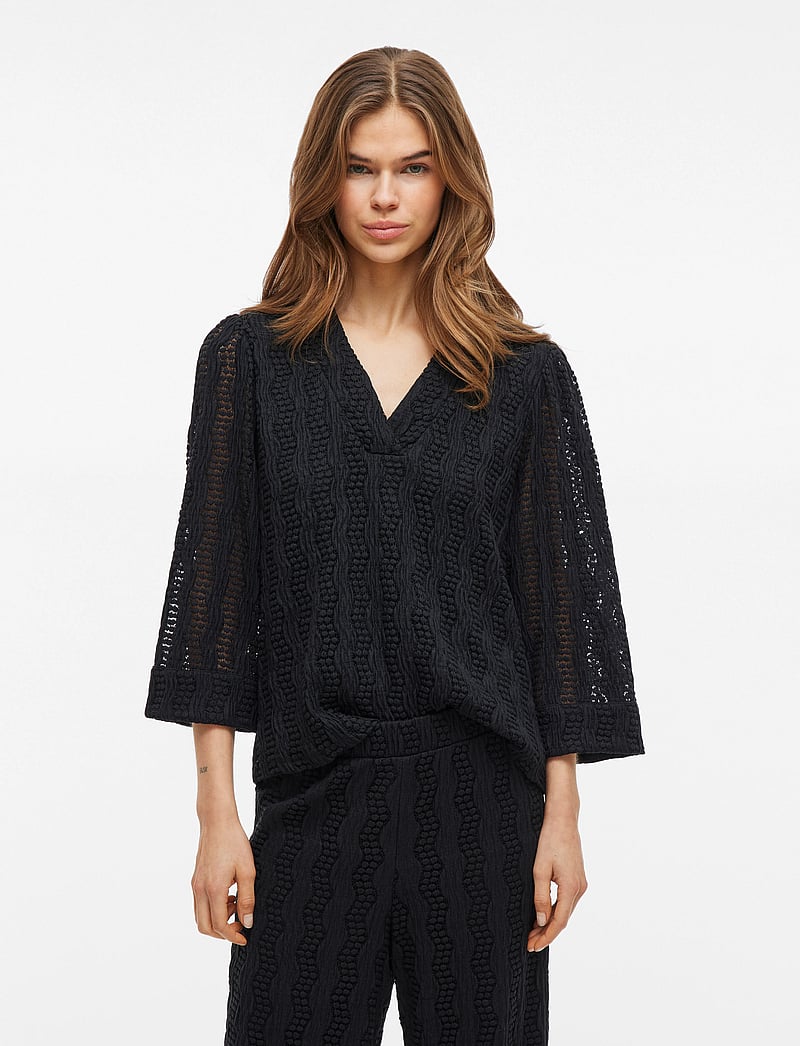 Vila - VILUMENA V-NECK 3/4 TOP - langärmlige blusen - black beauty - 0