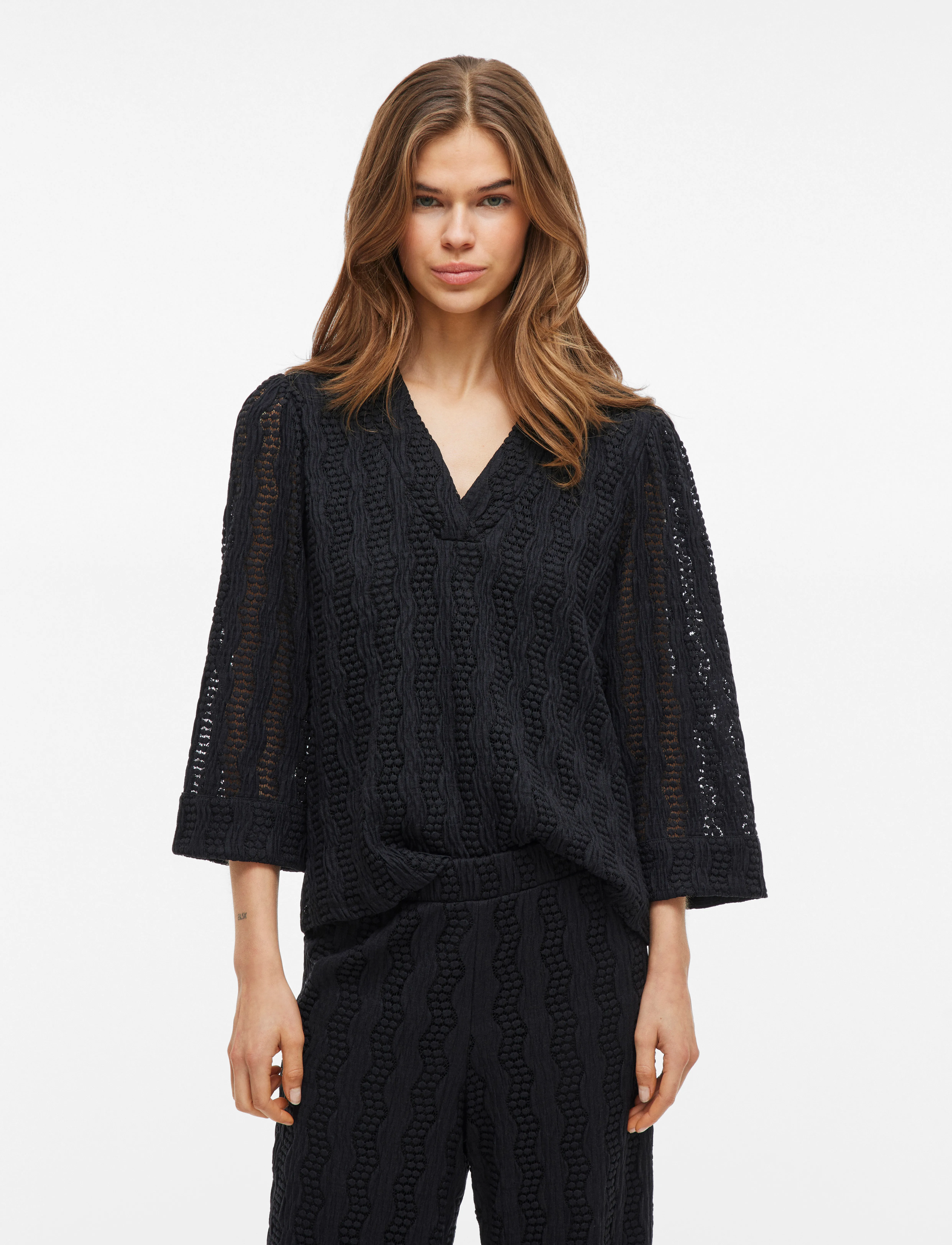Vila - VILUMENA V-NECK 3/4 TOP - langermede bluser - black beauty - 0