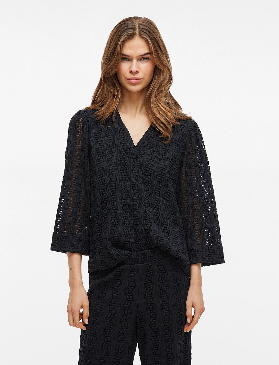 Vila - VILUMENA V-NECK 3/4 TOP - langärmelige blusen - black beauty - 0