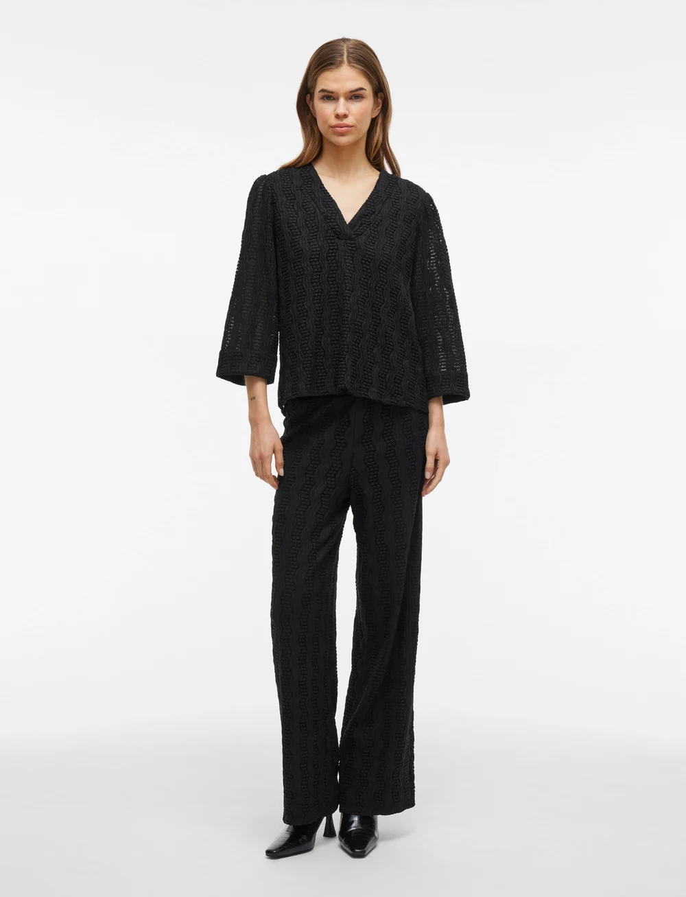 Vila - VILUMENA HW WIDE PANTS - bukser med brede ben - black beauty - 0