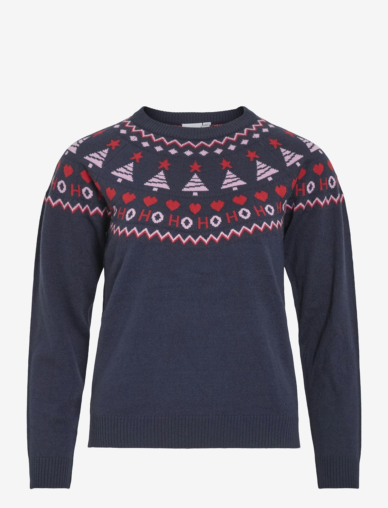 Vila - VISANTA L/S CHRISTMAS KNIT/KA - stickade tröjor - navy blazer - 0
