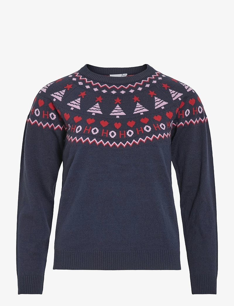 Vila - VISANTA L/S CHRISTMAS KNIT/KA - stickade tröjor - navy blazer - 0