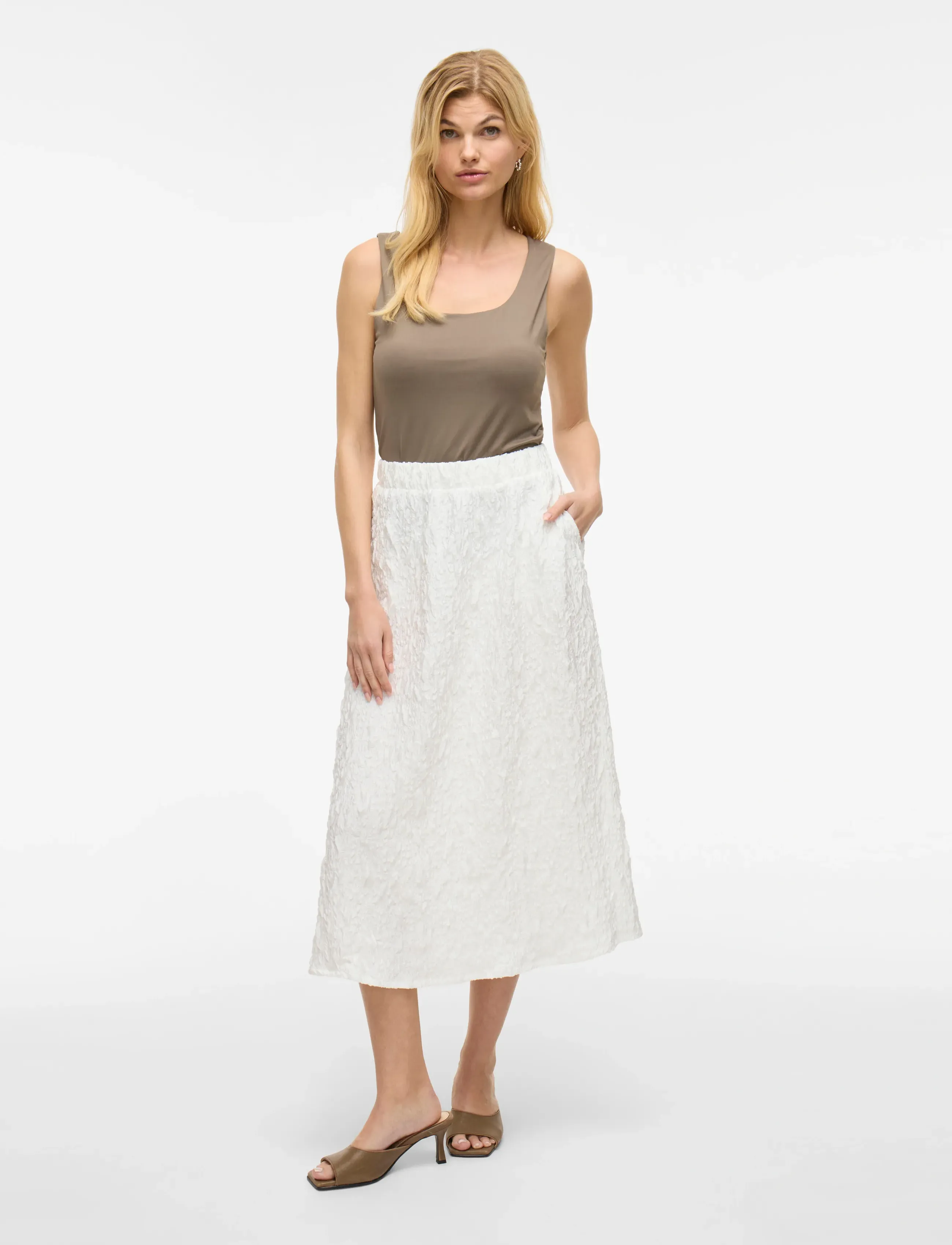 Vila - VISOPHIA HW VOLUME MIDI SKIRT/DC - midi nederdele - snow white - 4