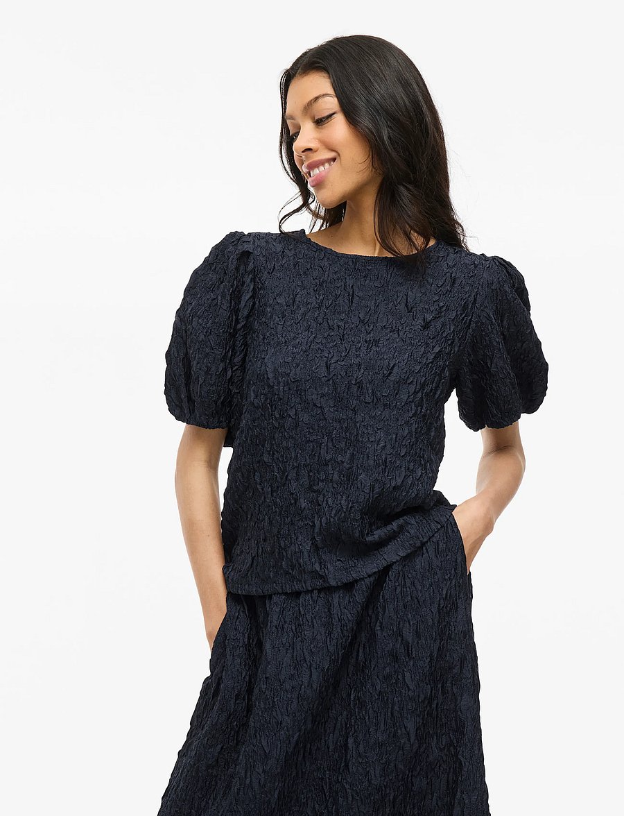 Vila - VISOPHIA O-NECK 2/4 TOP/DC - kurzärmelige blusen - navy blazer - 0