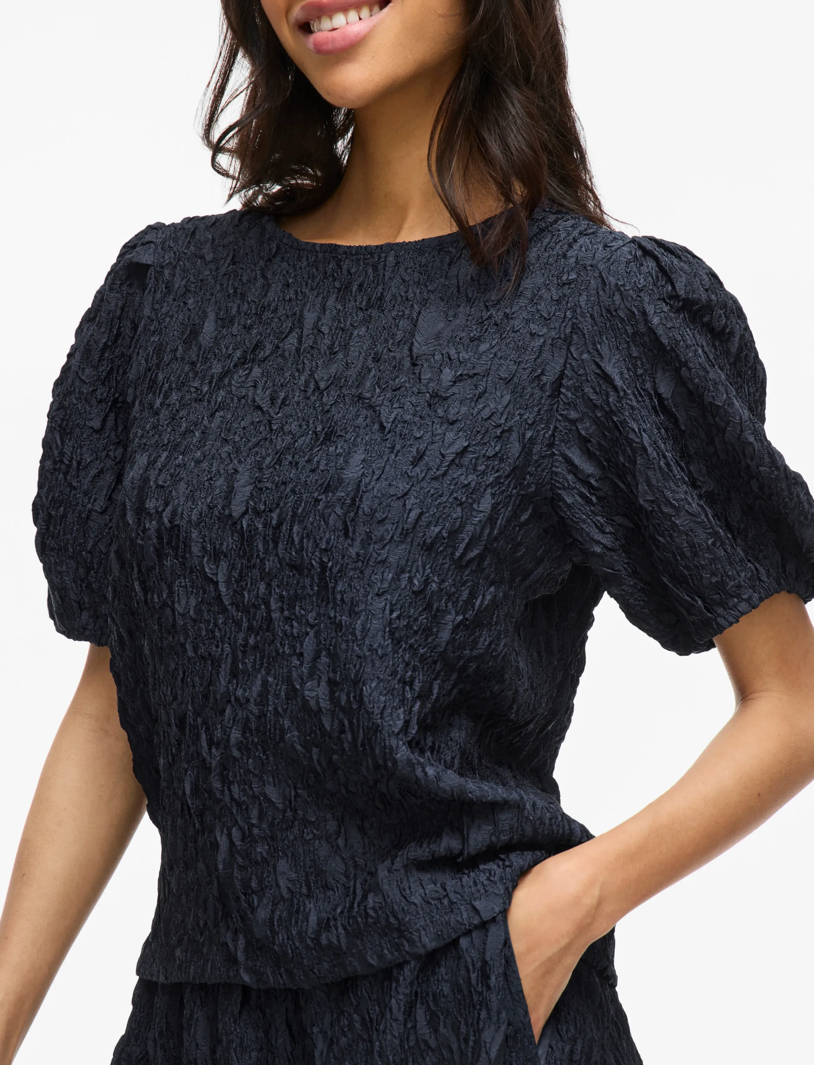 Vila - VISOPHIA O-NECK 2/4 TOP/DC - kortærmede bluser - navy blazer - 5