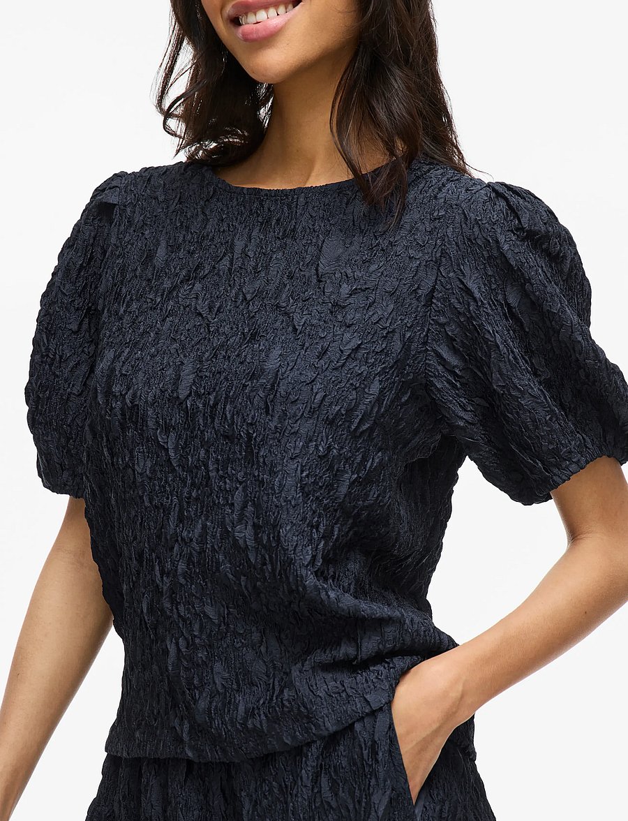 Vila - VISOPHIA O-NECK 2/4 TOP/DC - kurzärmelige blusen - navy blazer - 5